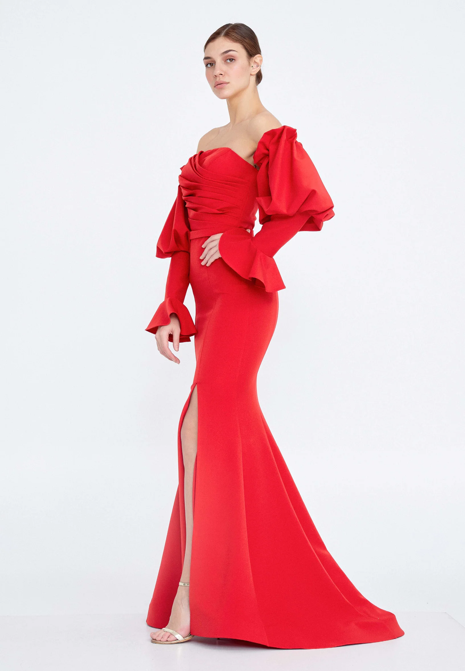 Off Shoulder Maxi Crepe Mermaid Regular Wedding Guest Dress ses2324 - Image 23