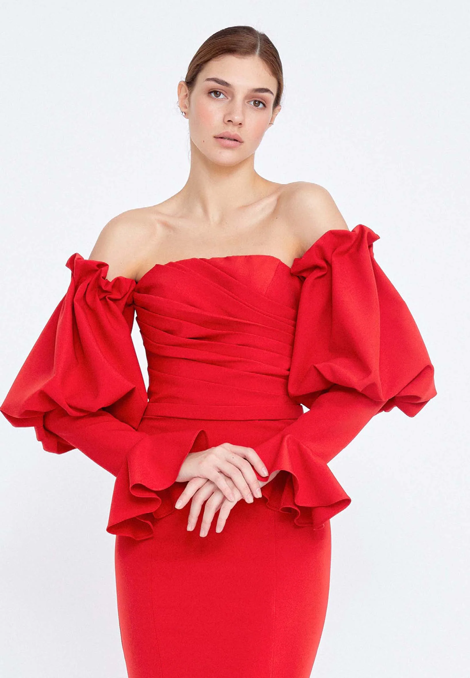 Off Shoulder Maxi Crepe Mermaid Regular Wedding Guest Dress ses2324 - Image 24