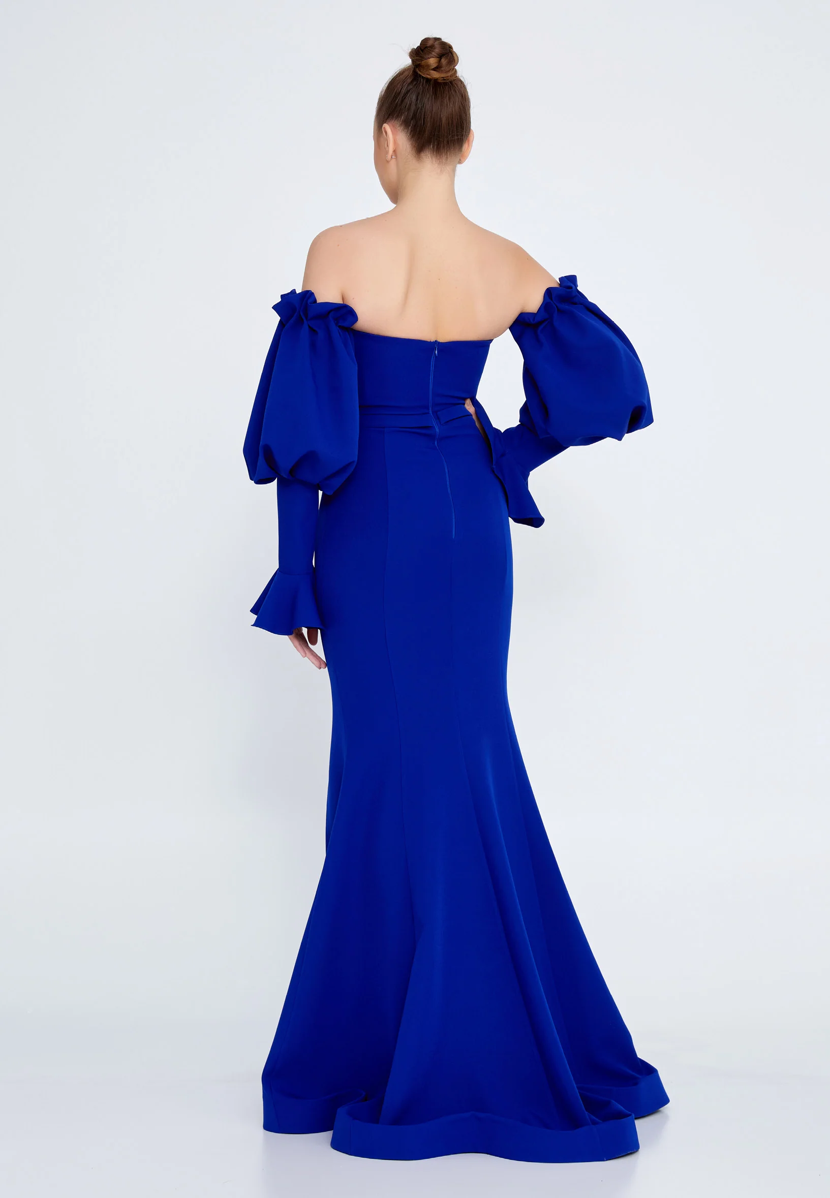Off Shoulder Maxi Crepe Mermaid Regular Wedding Guest Dress ses2324 - Image 26