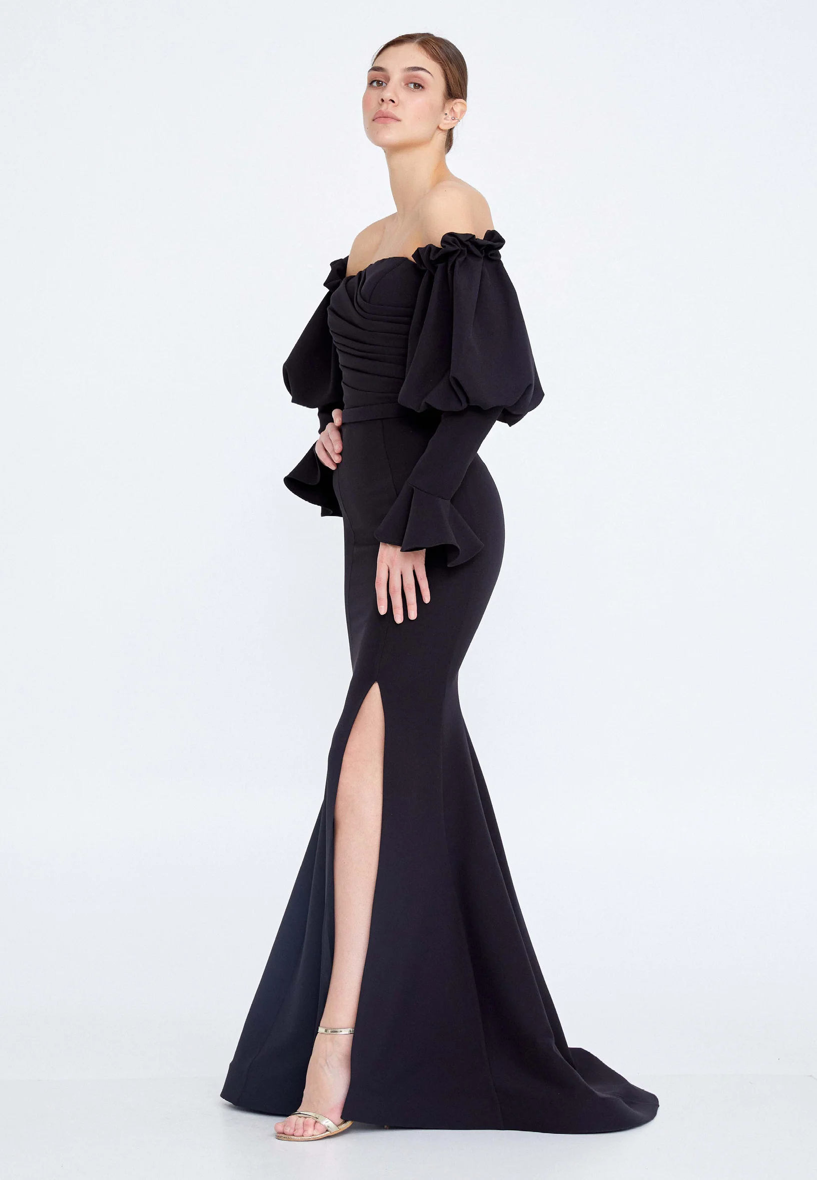 Off Shoulder Maxi Crepe Mermaid Regular Wedding Guest Dress ses2324 - Image 3
