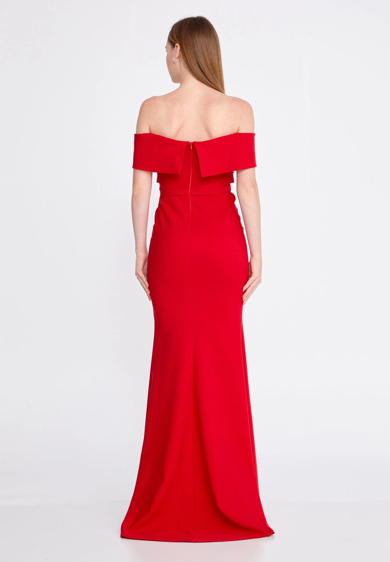 Off Shoulder Maxi Crepe Mermaid Regular Wedding Guest Dress srn9047 - Image 14