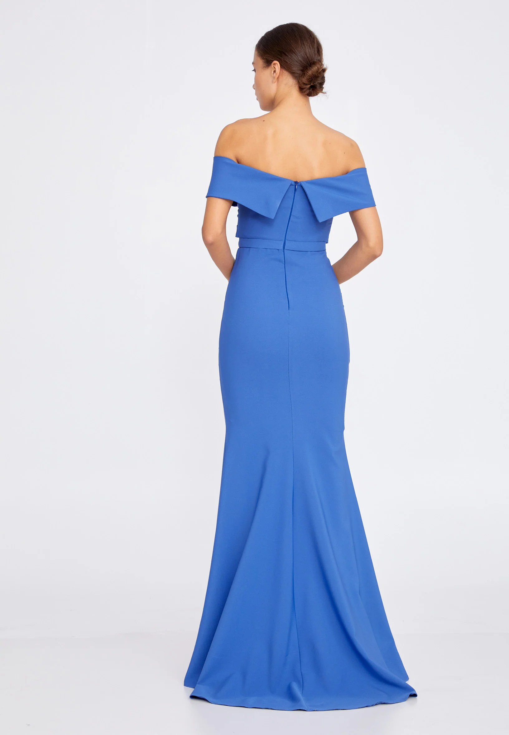 Off Shoulder Maxi Crepe Mermaid Regular Wedding Guest Dress srn9047 - Image 2