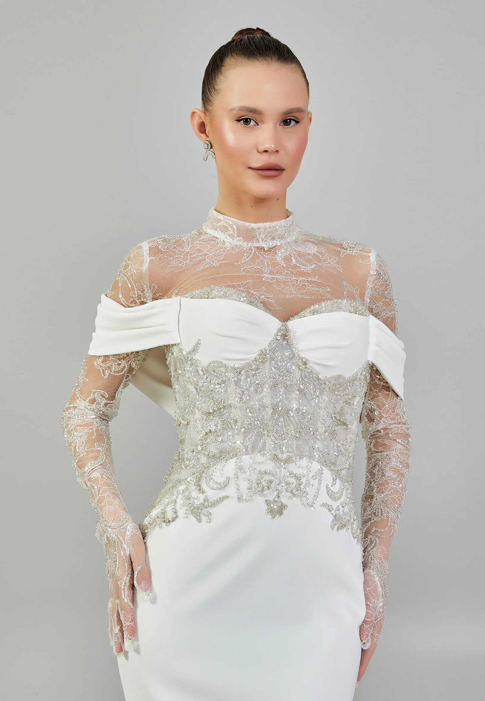 Off Shoulder Maxi Crepe Regular Wedding Dress abbab214u - Image 3