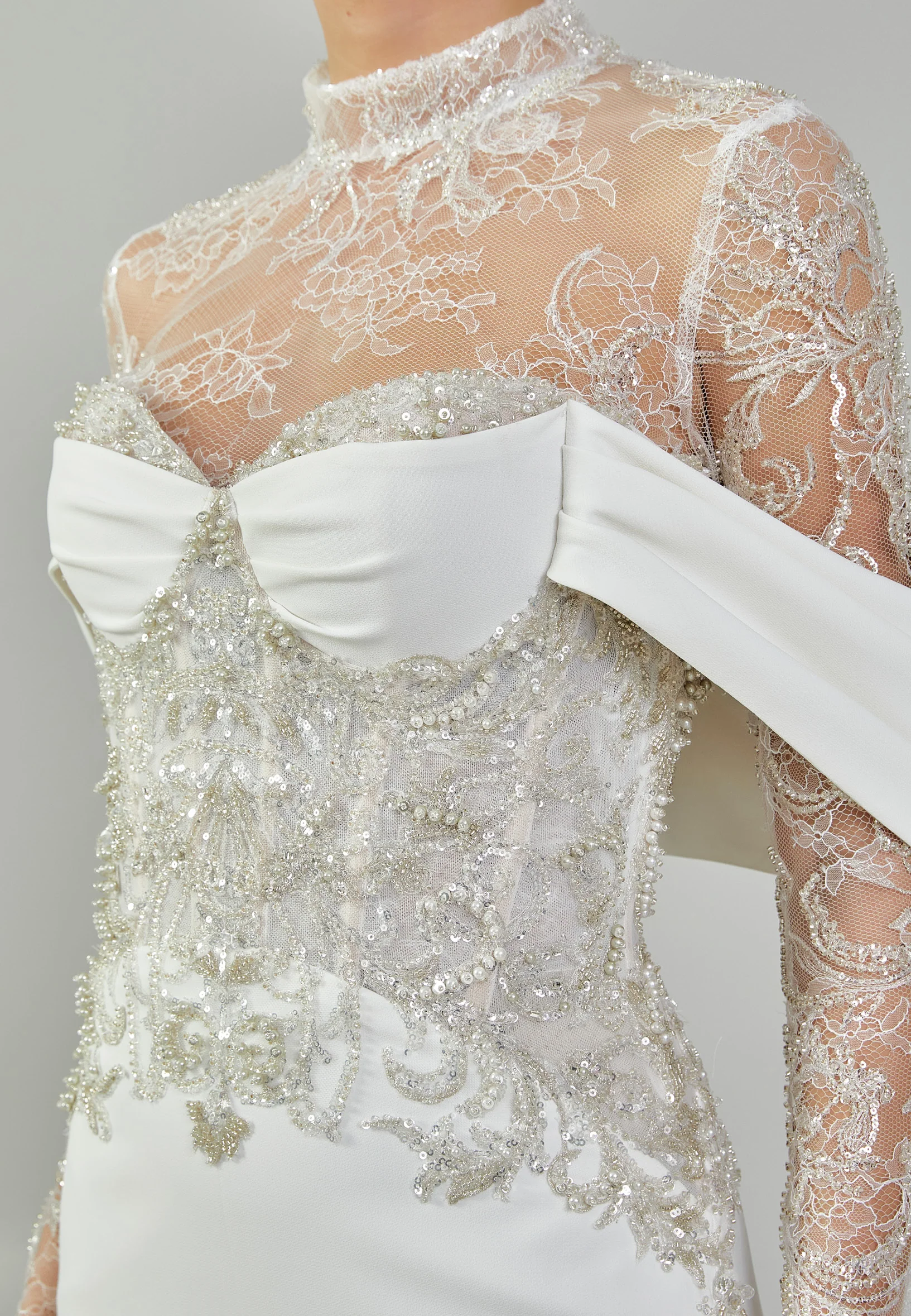 Off Shoulder Maxi Crepe Regular Wedding Dress abbab214u - Image 4