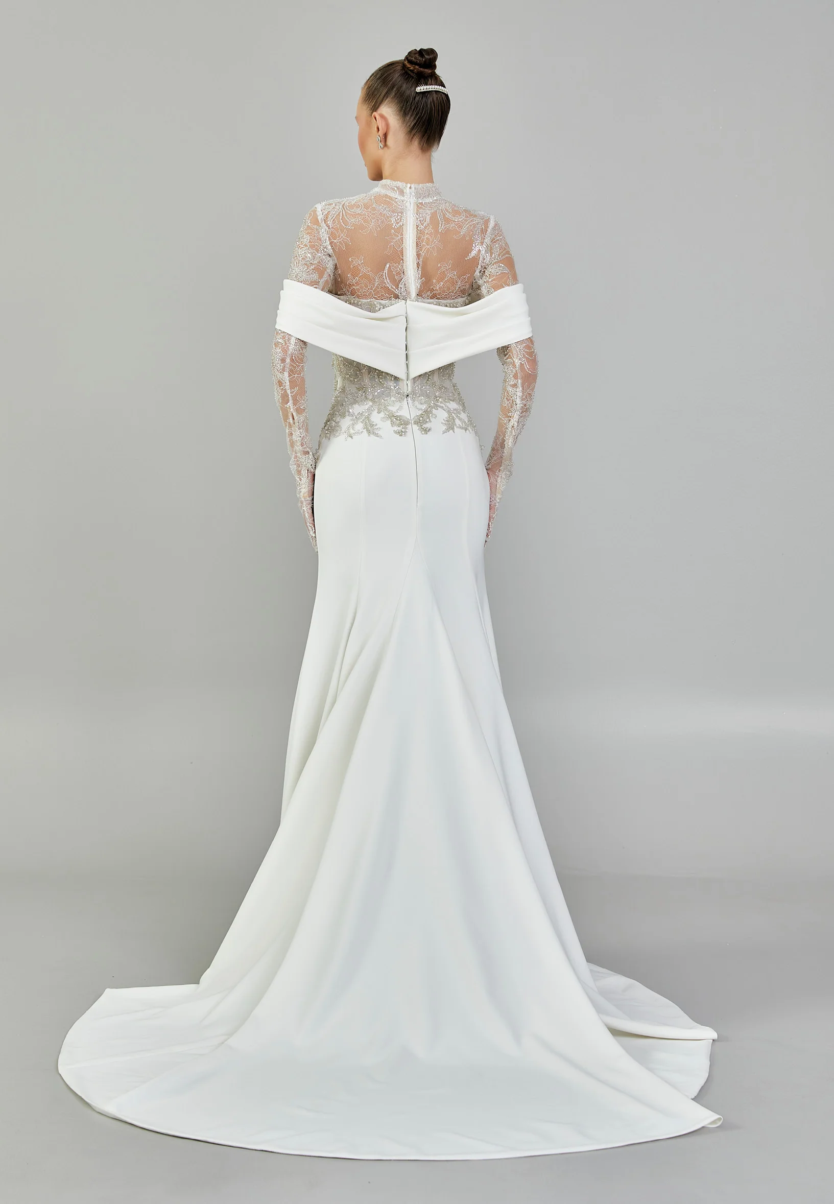 Off Shoulder Maxi Crepe Regular Wedding Dress abbab214u - Image 5
