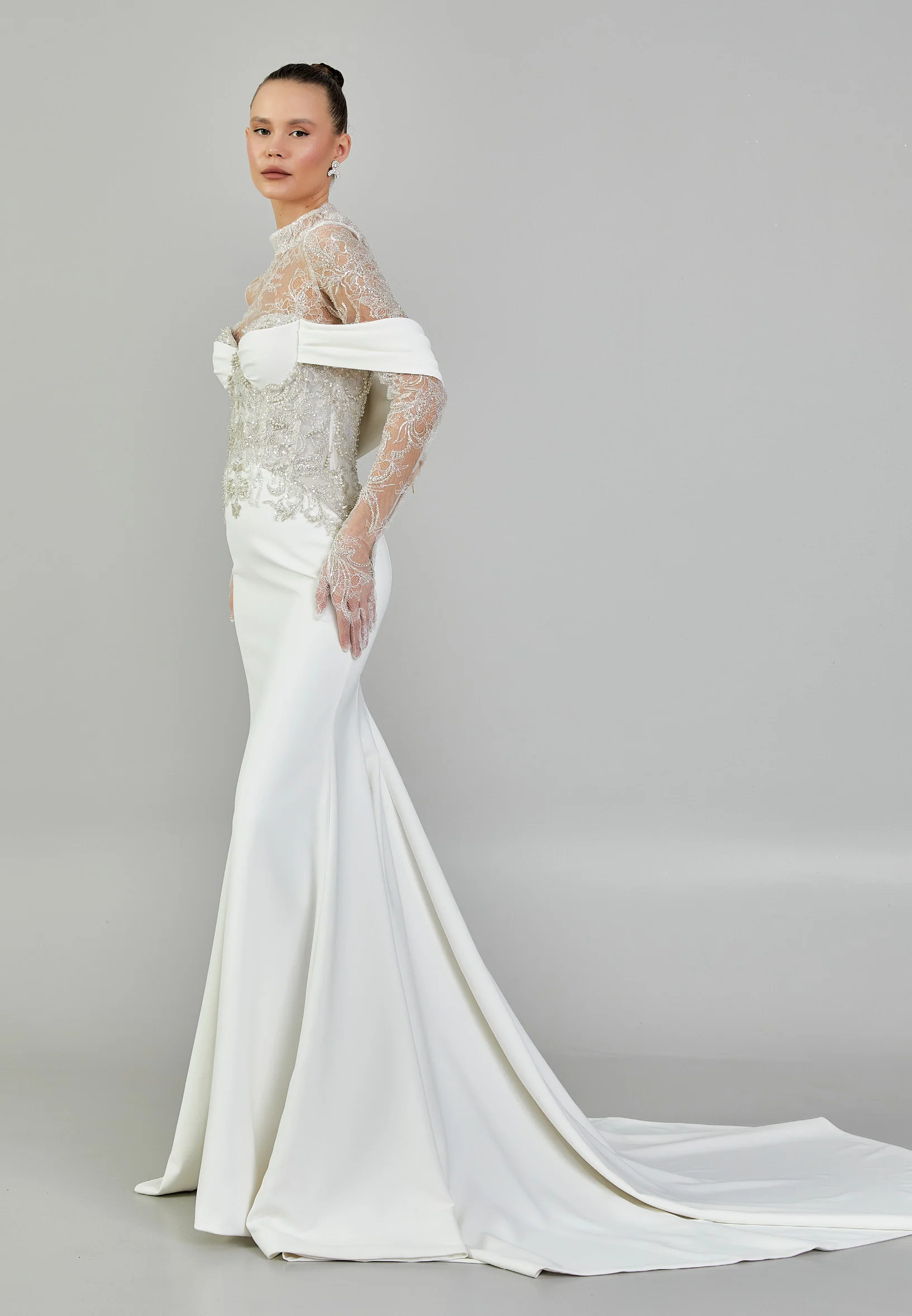 Off Shoulder Maxi Crepe Regular Wedding Dress abbab214u - Image 6