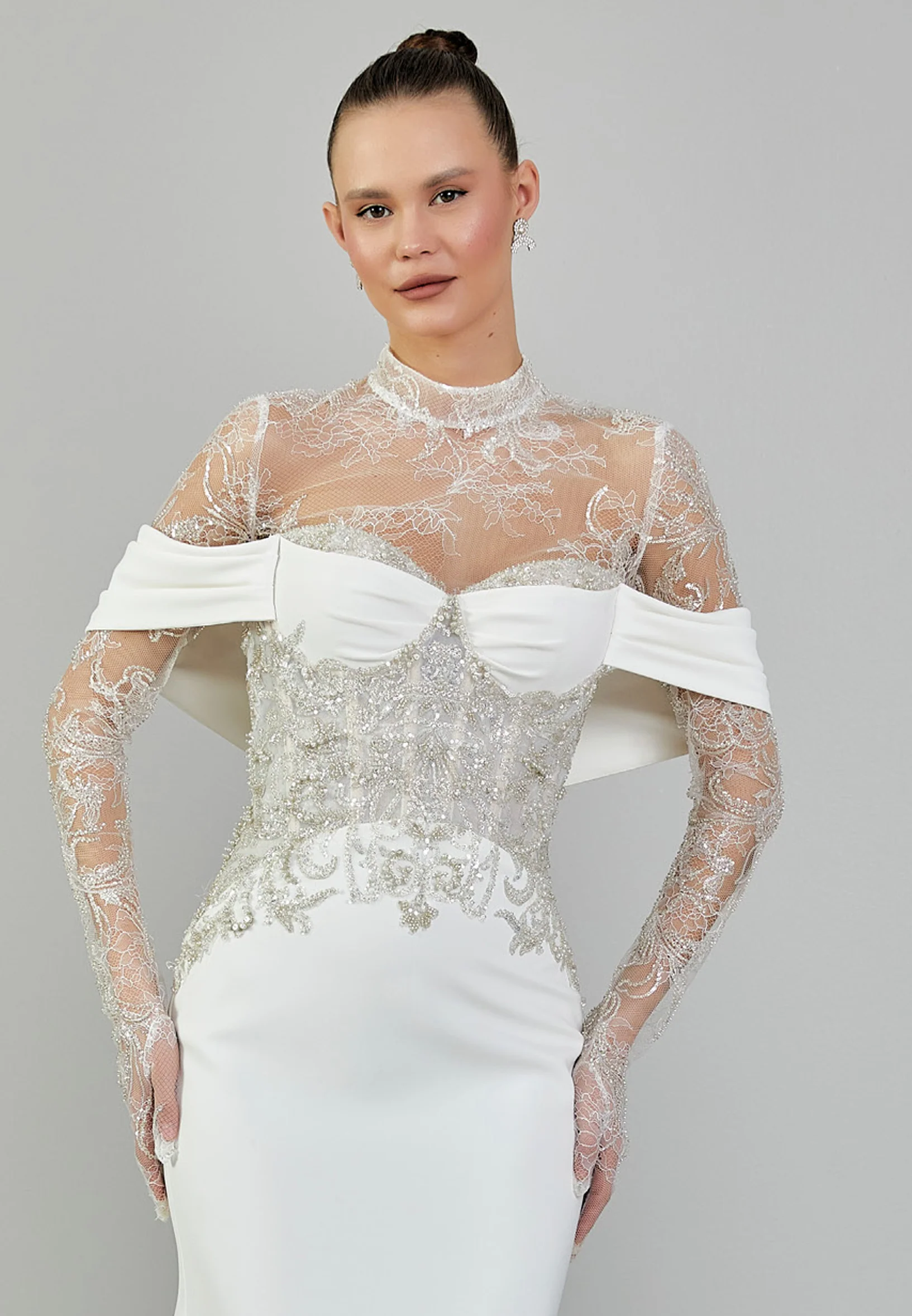Off Shoulder Maxi Crepe Regular Wedding Dress abbab214u - Image 7