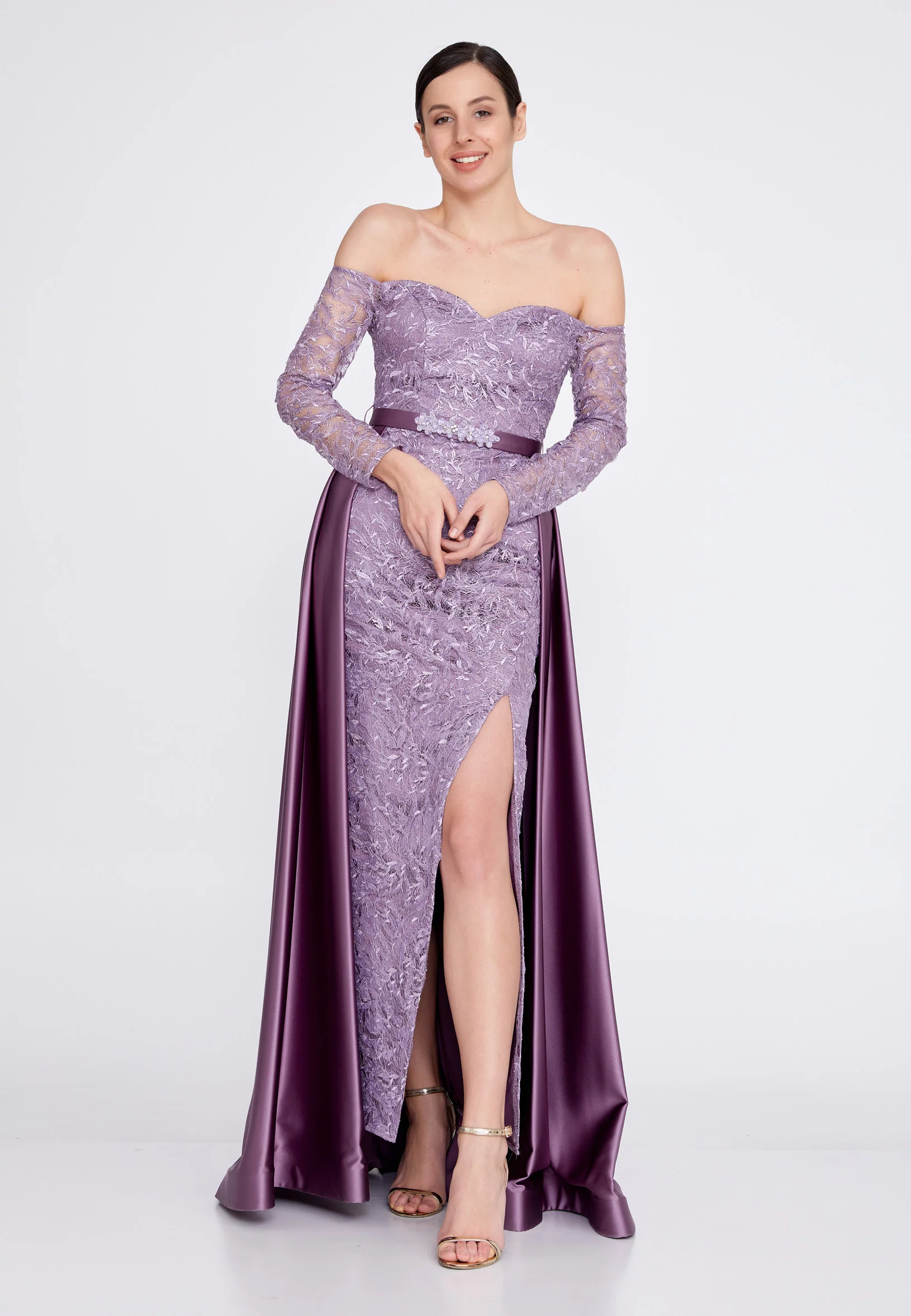 Off Shoulder Maxi Lace Column Regular Prom Dress bql2325 - Image 5