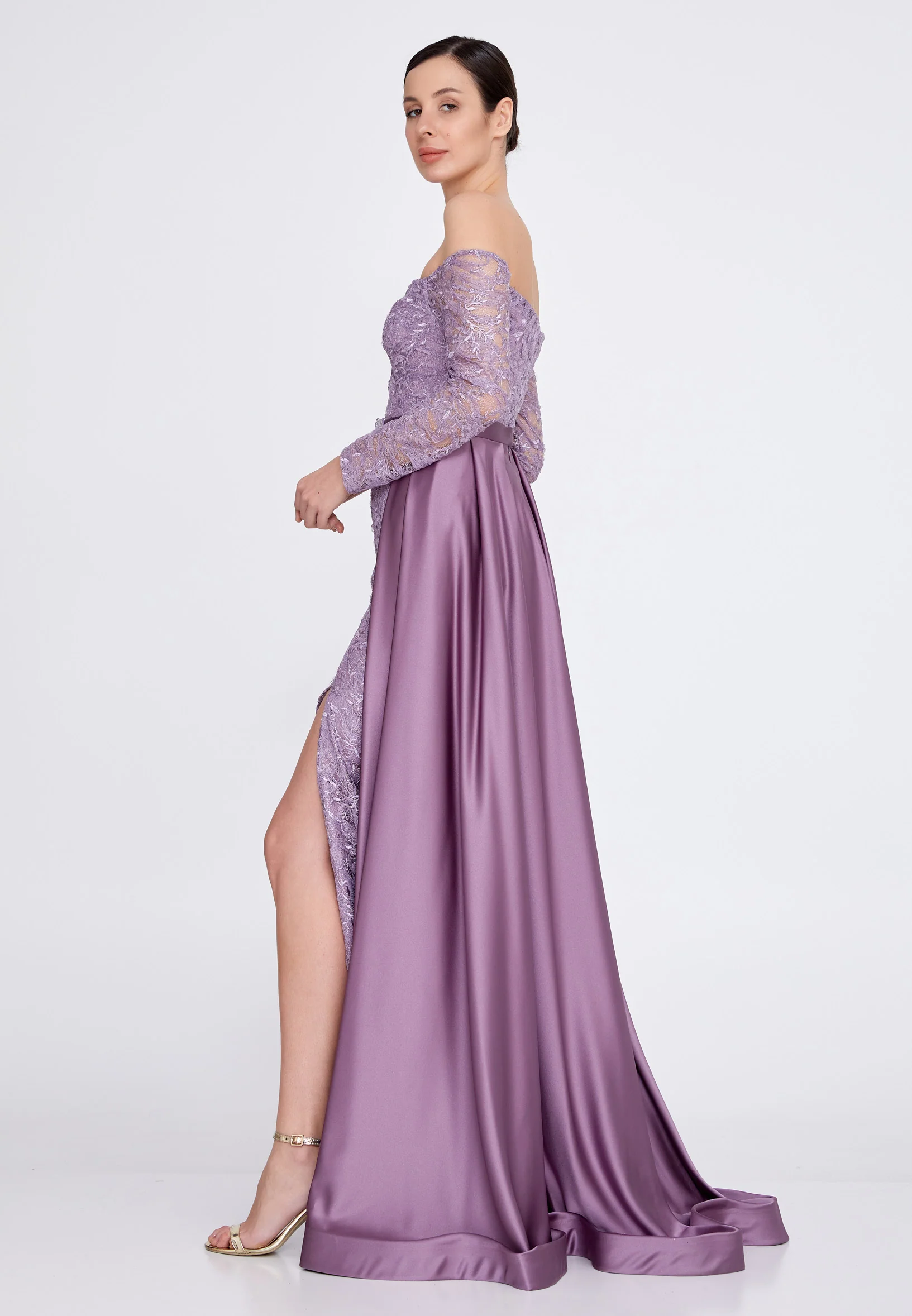 Off Shoulder Maxi Lace Column Regular Prom Dress bql2325 - Image 7