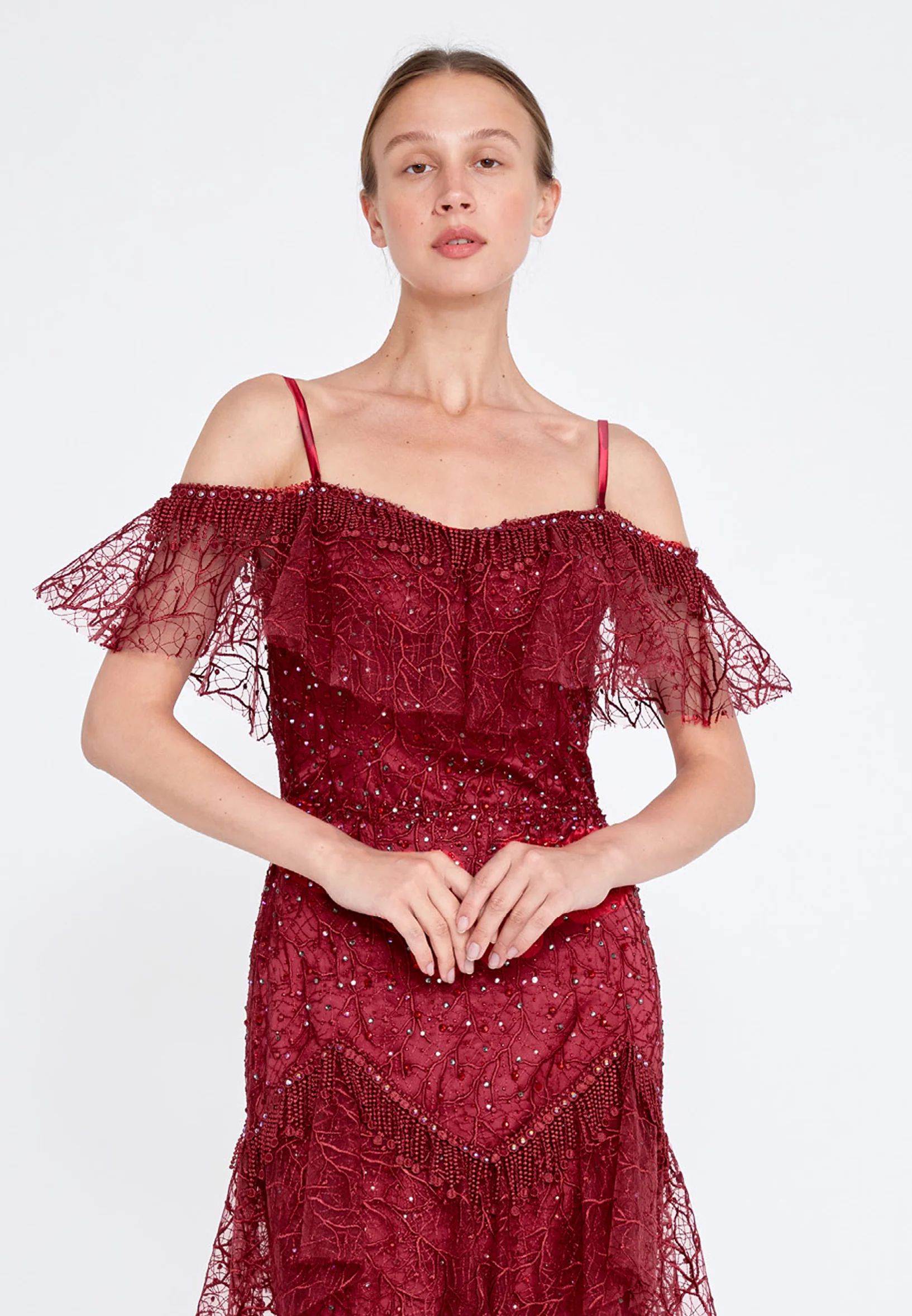 Off Shoulder Maxi Lace Column Regular Wedding Guest Dress knz3084 - Image 4