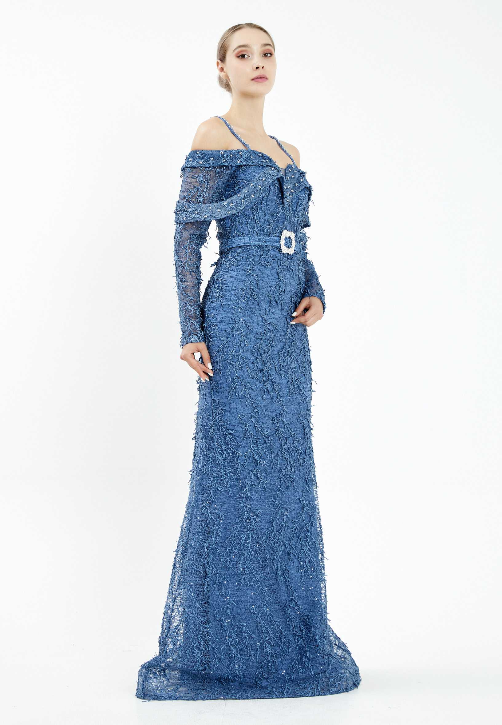 Off Shoulder Maxi Lace Mermaid Regular Evening Dress rmn3001 - Image 11