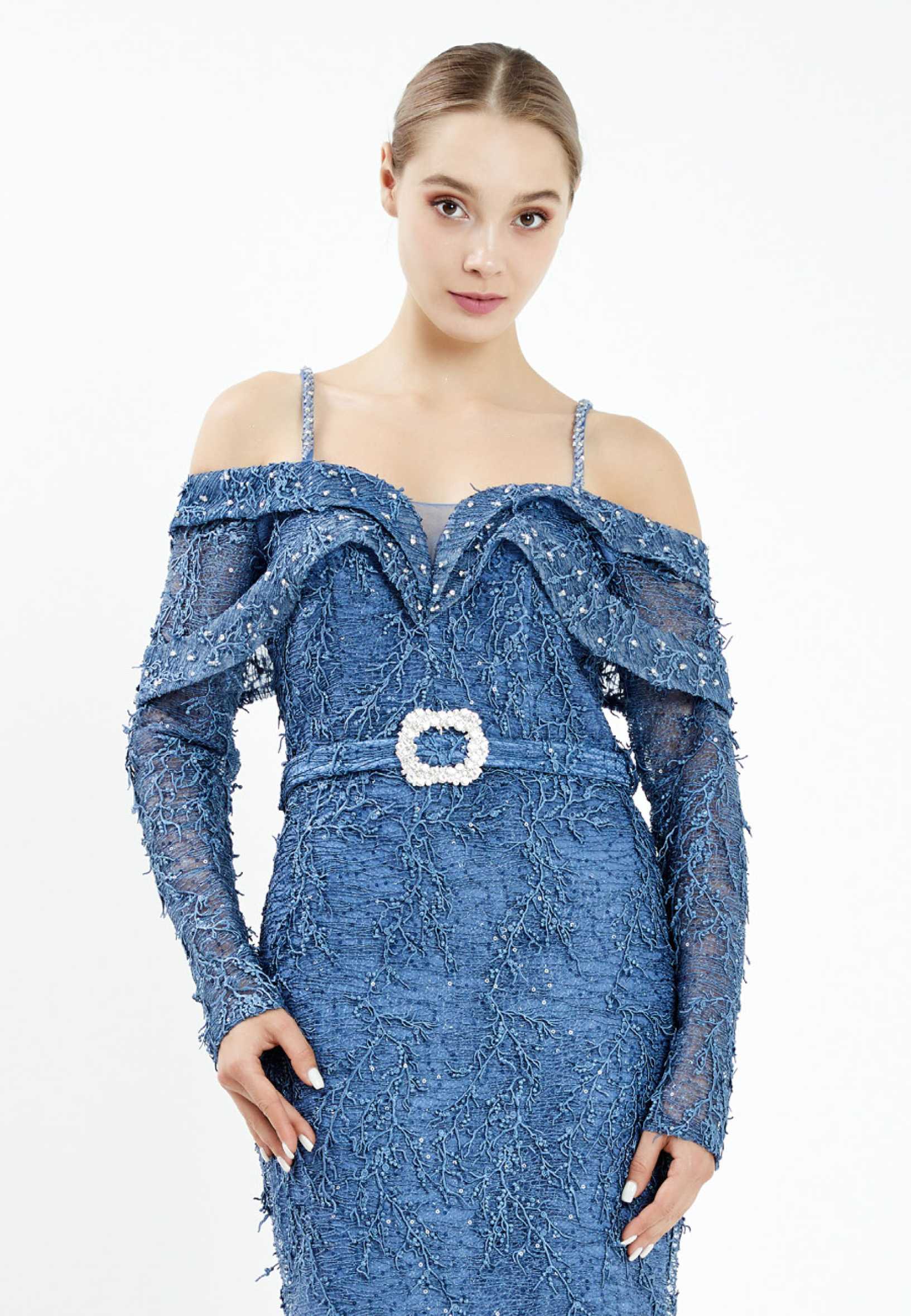 Off Shoulder Maxi Lace Mermaid Regular Evening Dress rmn3001 - Image 12