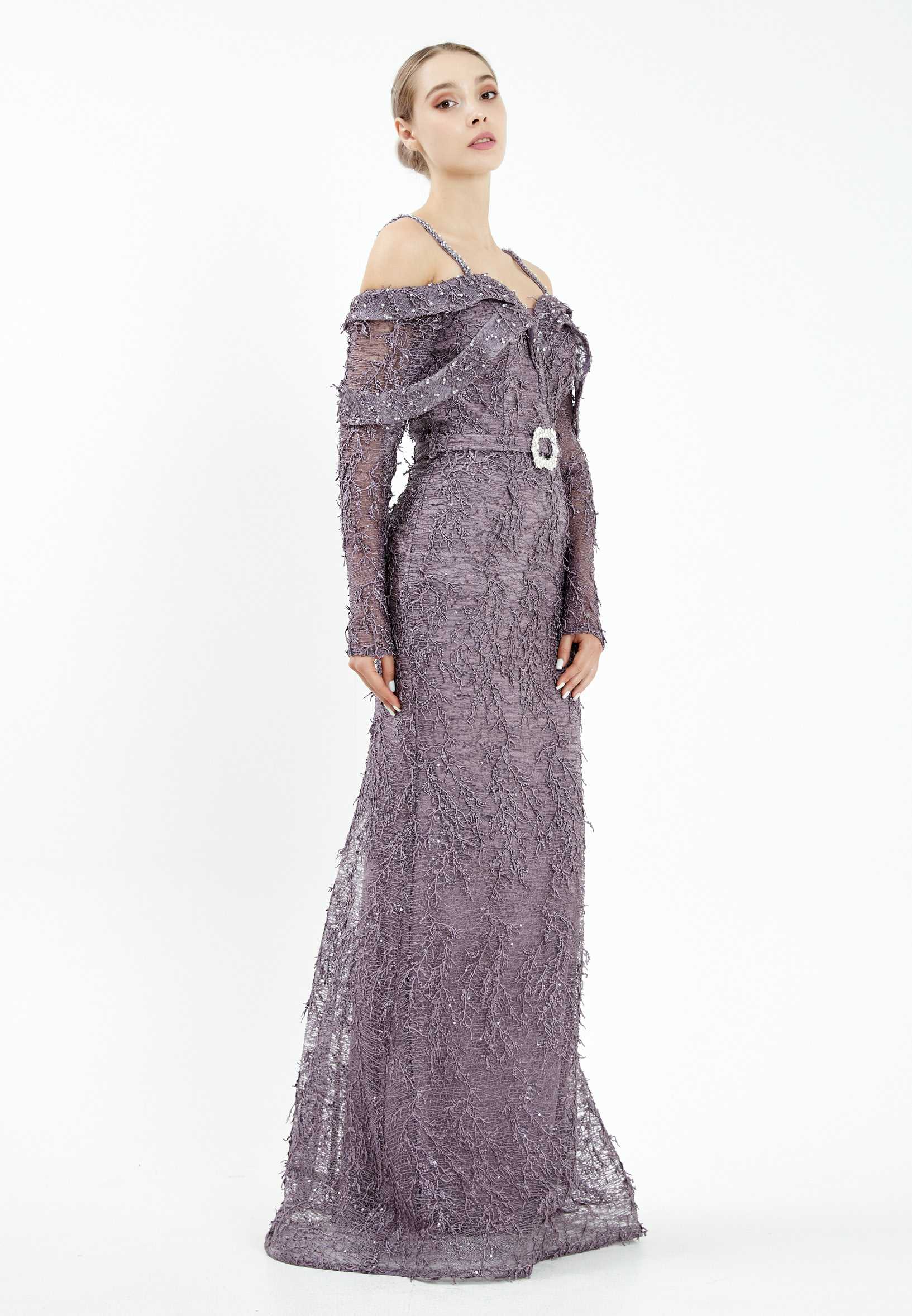 Off Shoulder Maxi Lace Mermaid Regular Evening Dress rmn3001 - Image 15