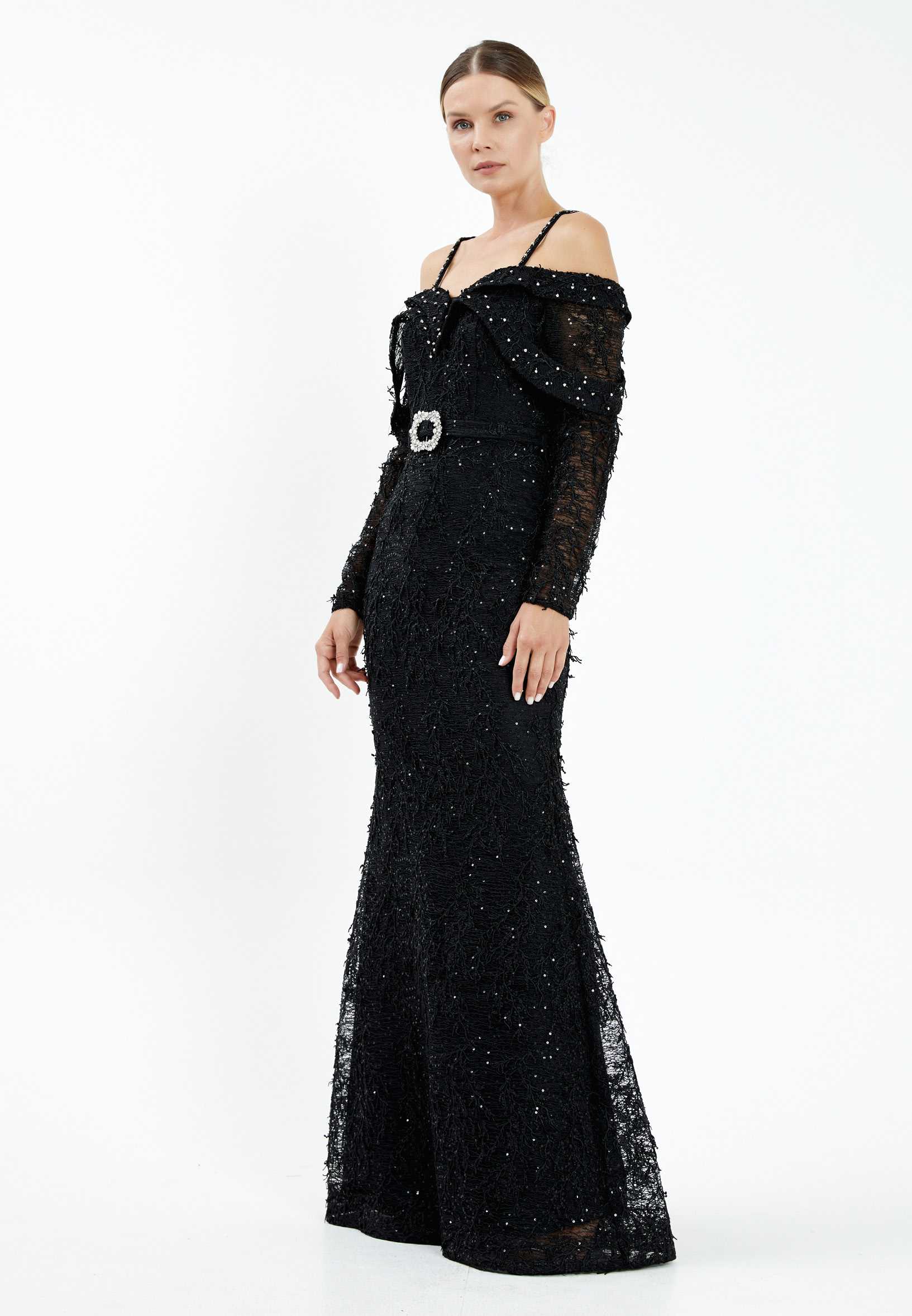 Off Shoulder Maxi Lace Mermaid Regular Evening Dress rmn3001 - Image 3