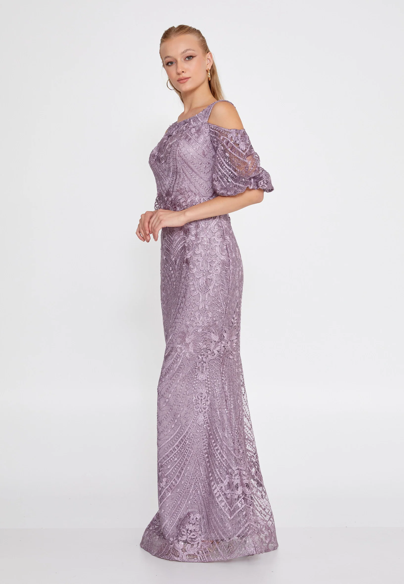 Off Shoulder Maxi Lace Mermaid Regular Wedding Guest Dress rmn2980 - Image 11