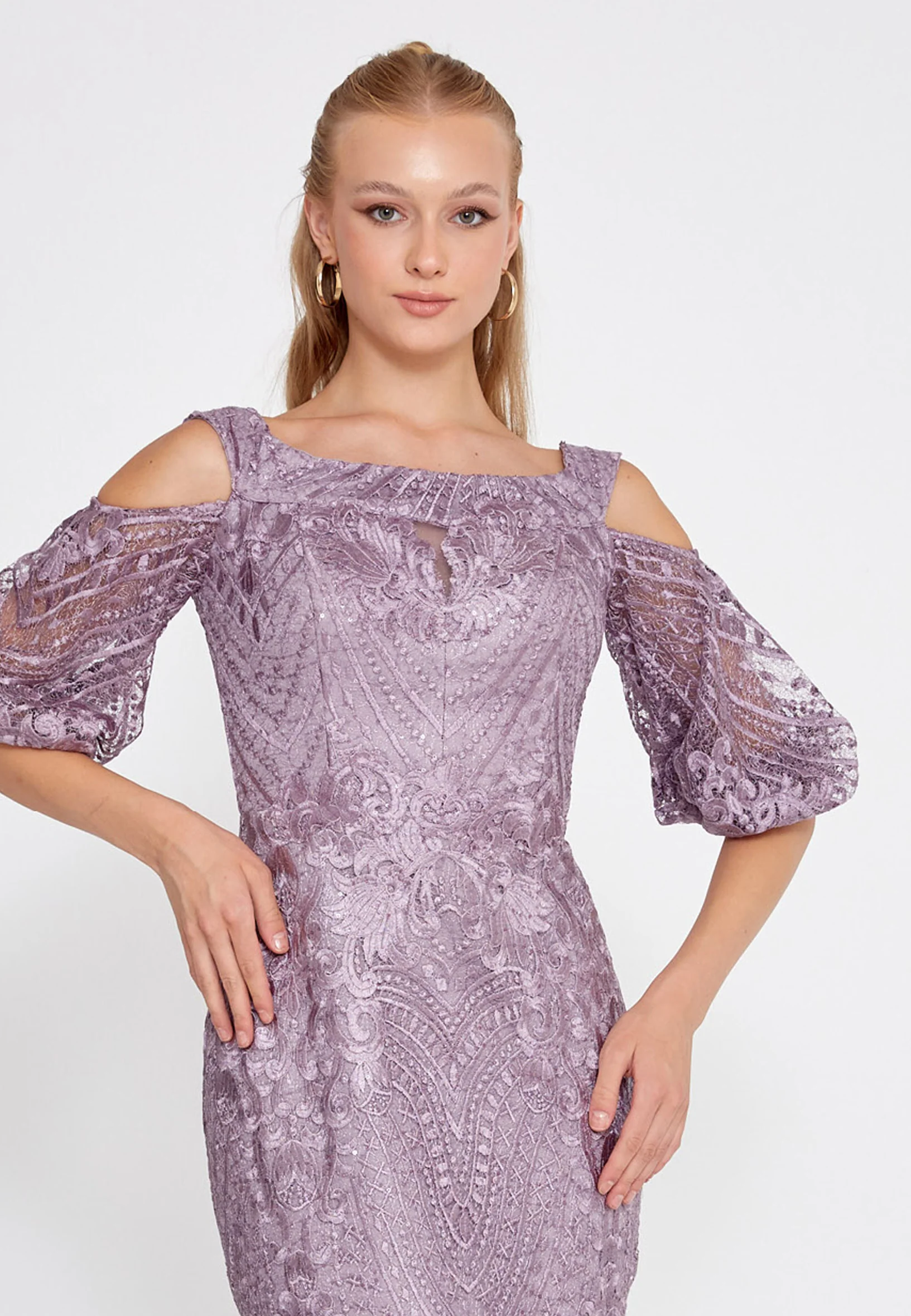 Off Shoulder Maxi Lace Mermaid Regular Wedding Guest Dress rmn2980 - Image 12