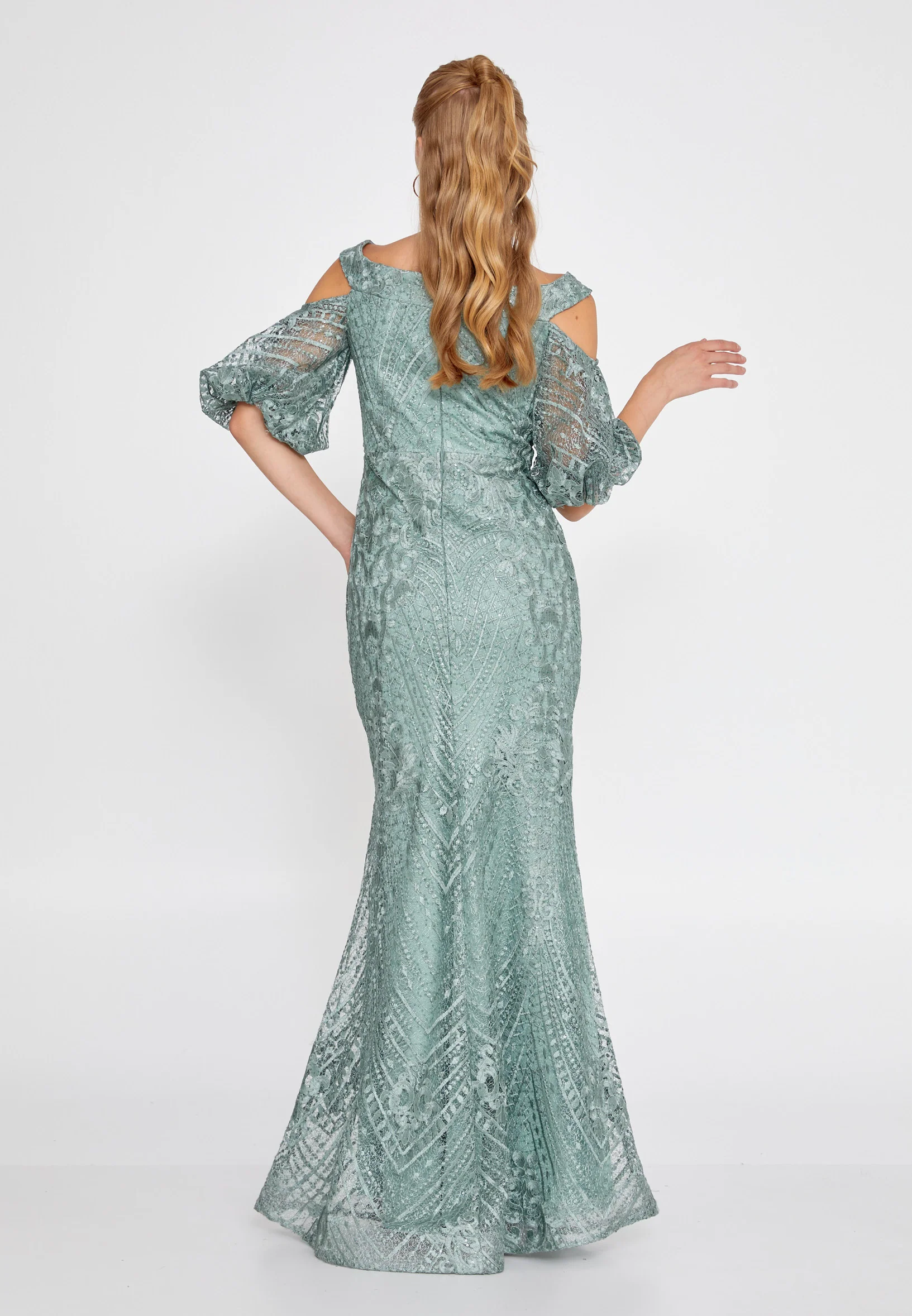 Off Shoulder Maxi Lace Mermaid Regular Wedding Guest Dress rmn2980 - Image 14