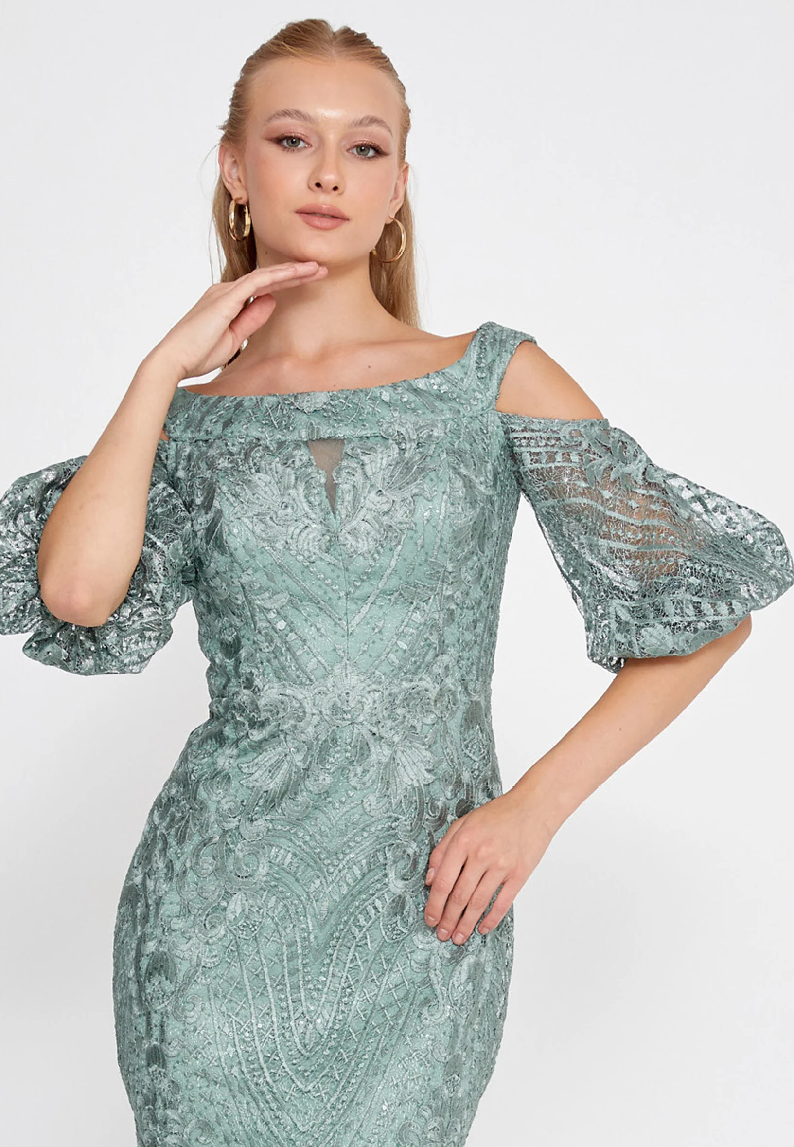 Off Shoulder Maxi Lace Mermaid Regular Wedding Guest Dress rmn2980 - Image 16