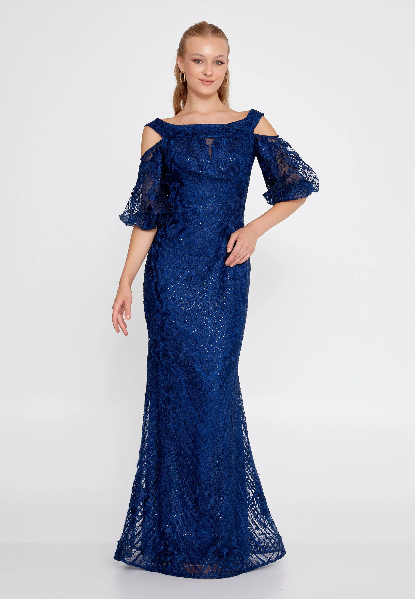 Off Shoulder Maxi Lace Mermaid Regular Wedding Guest Dress rmn2980 - Image 17