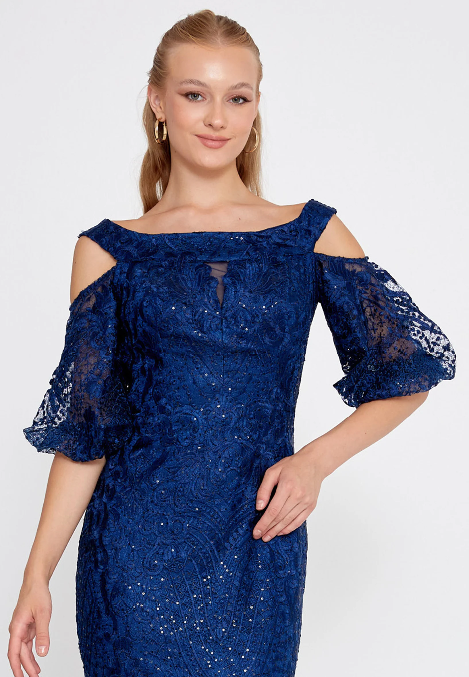 Off Shoulder Maxi Lace Mermaid Regular Wedding Guest Dress rmn2980 - Image 20
