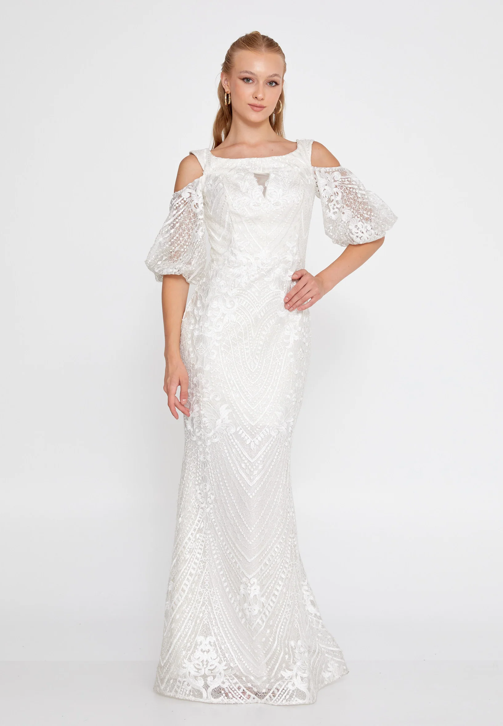 Off Shoulder Maxi Lace Mermaid Regular Wedding Guest Dress rmn2980 - Image 21