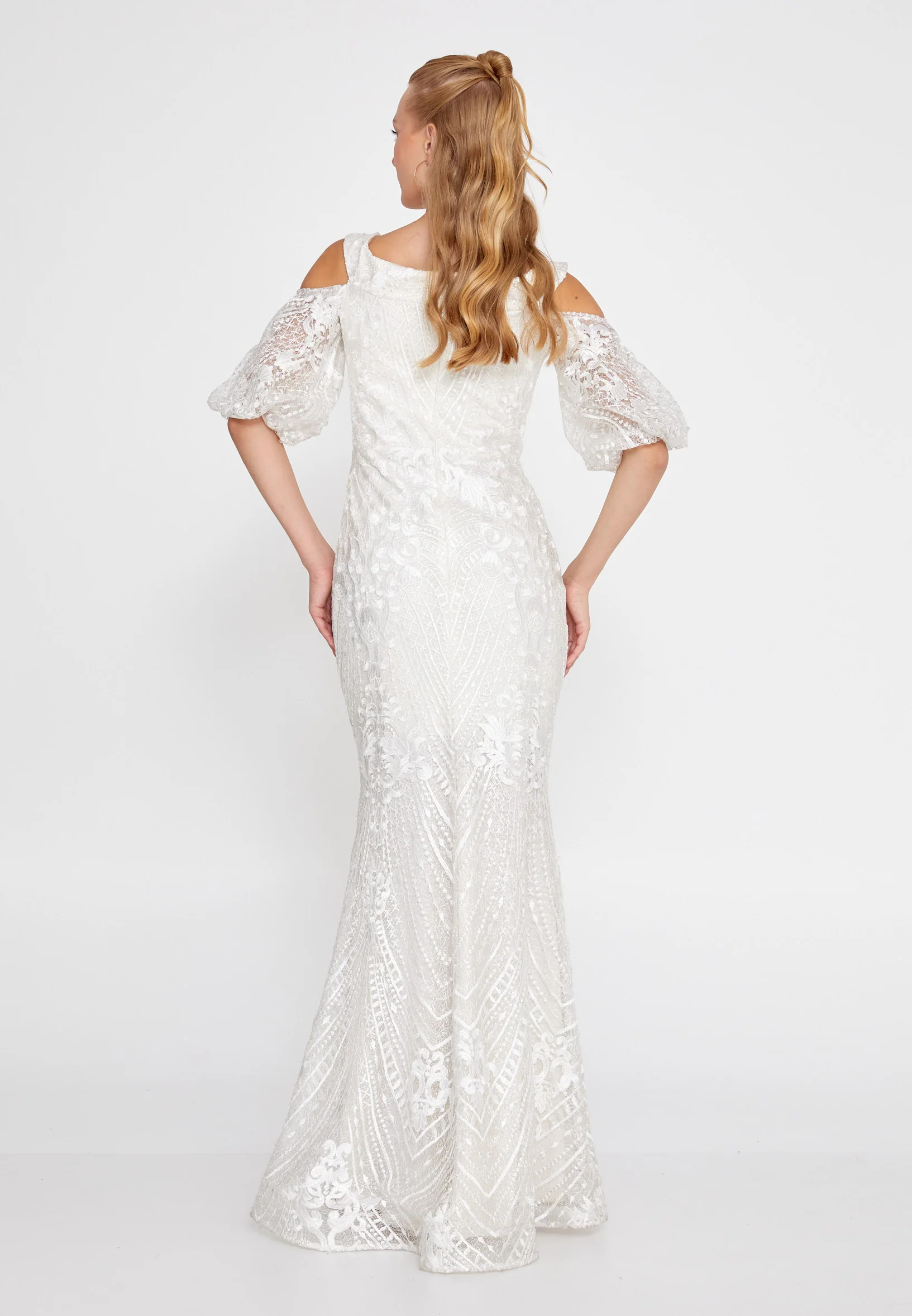 Off Shoulder Maxi Lace Mermaid Regular Wedding Guest Dress rmn2980 - Image 22