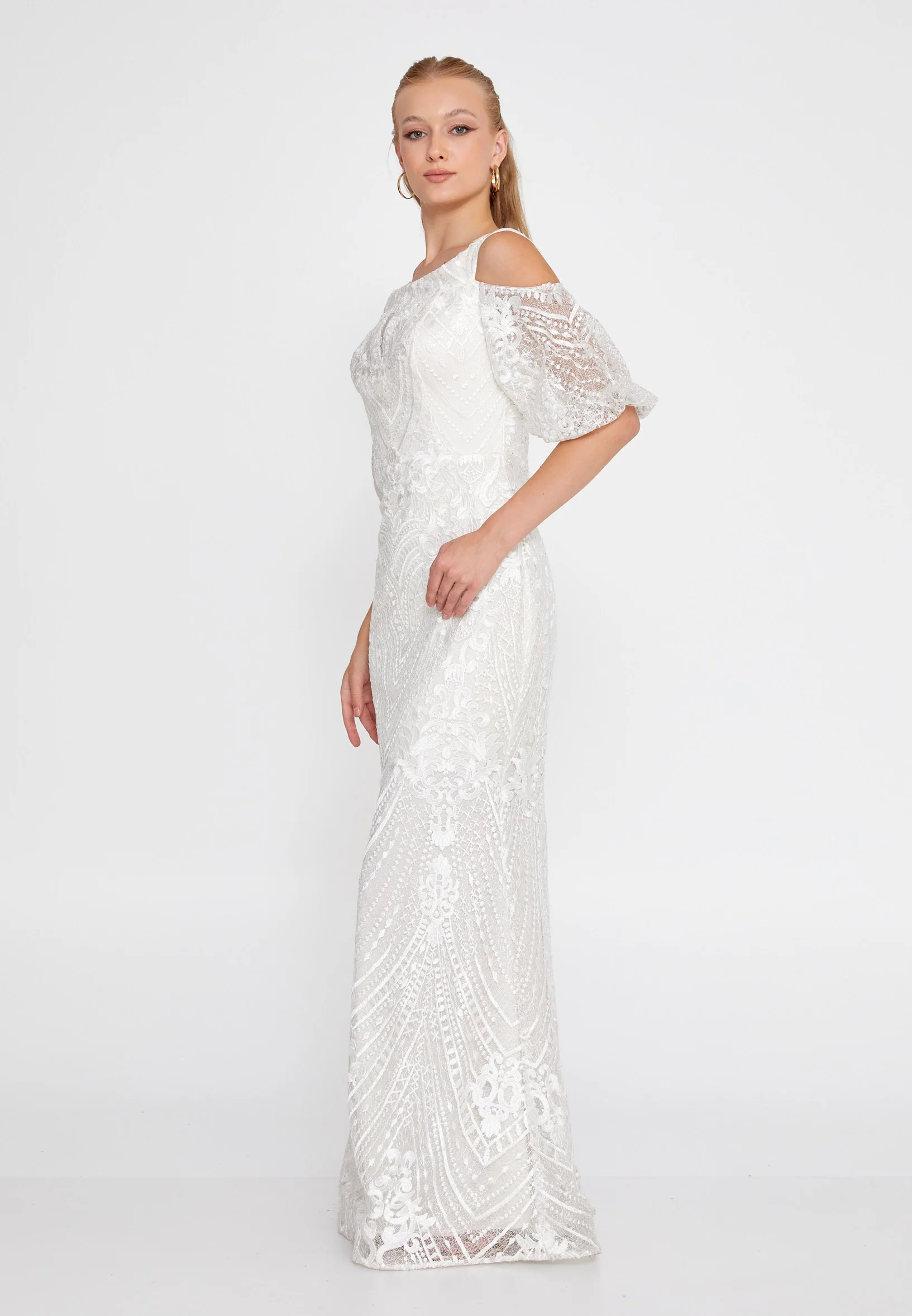 Off Shoulder Maxi Lace Mermaid Regular Wedding Guest Dress rmn2980 - Image 23