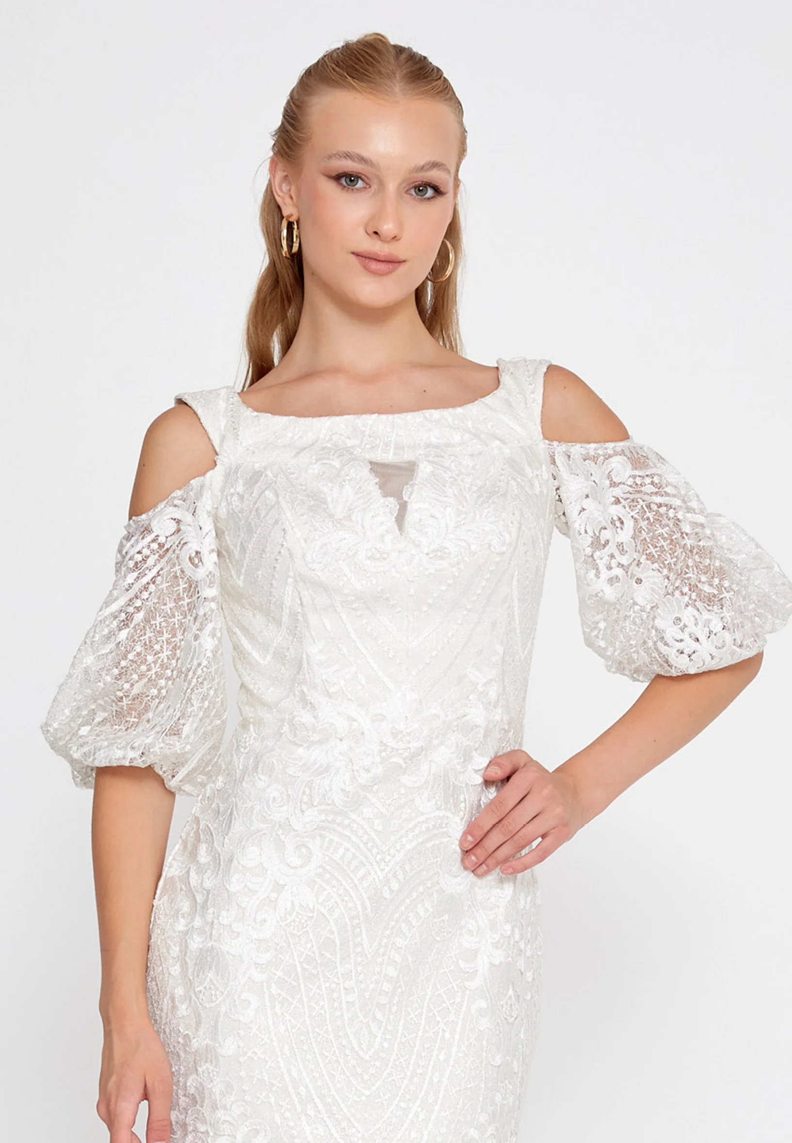 Off Shoulder Maxi Lace Mermaid Regular Wedding Guest Dress rmn2980 - Image 24