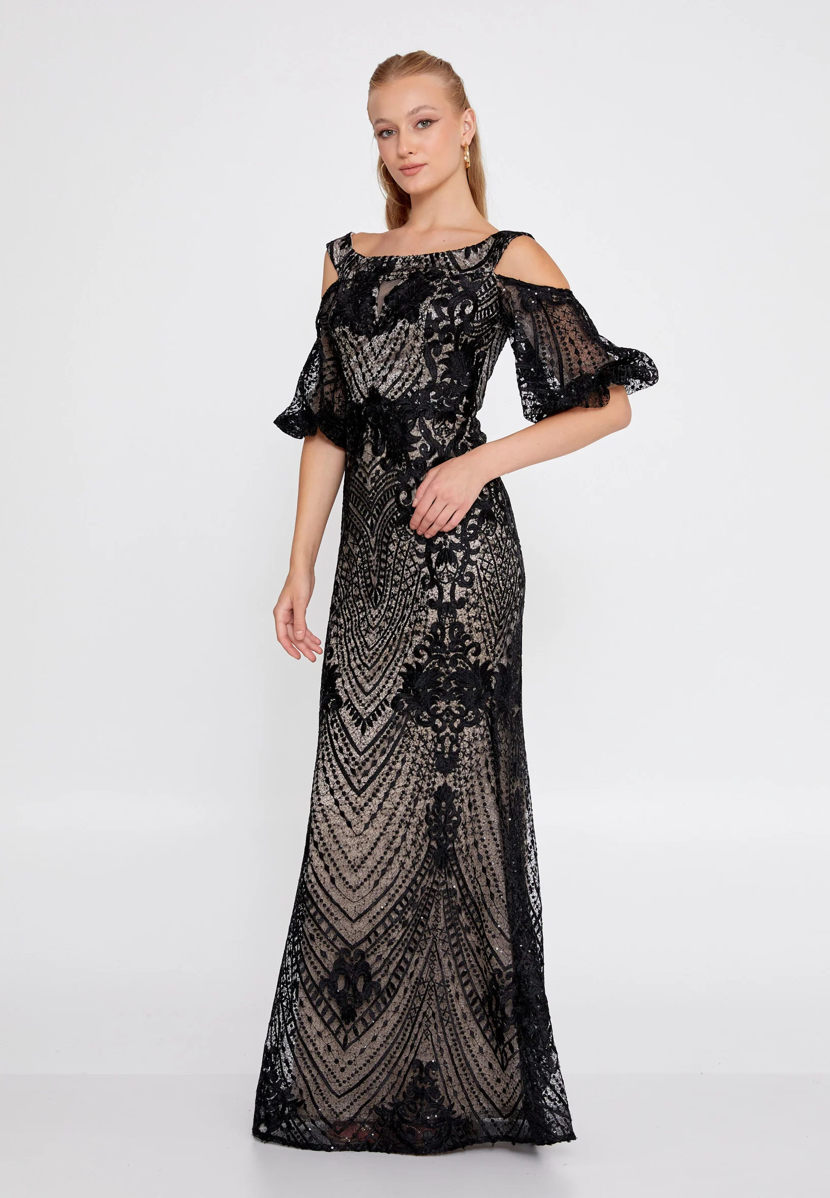 Off Shoulder Maxi Lace Mermaid Regular Wedding Guest Dress rmn2980 - Image 3