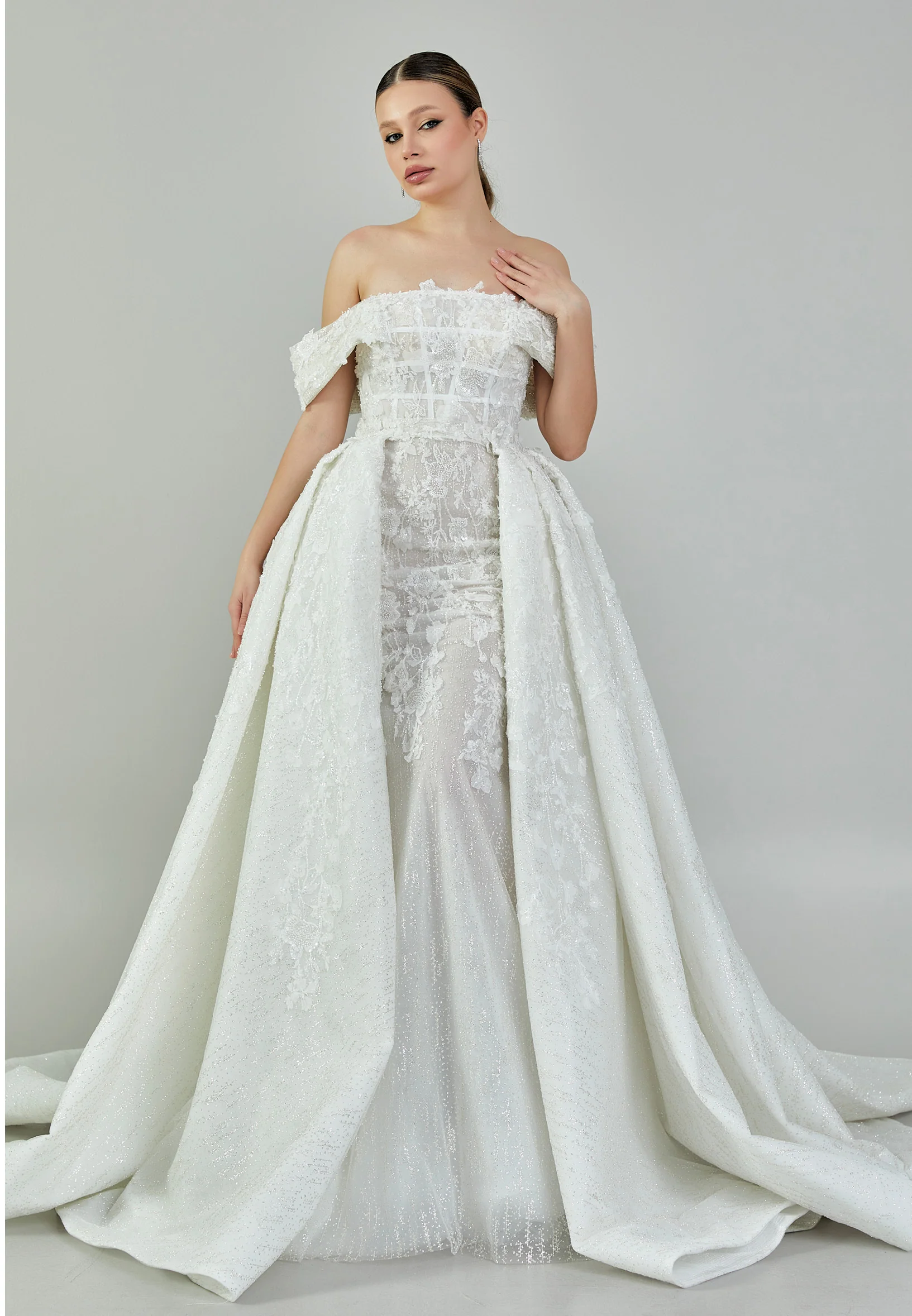 Off Shoulder Maxi Lace Regular Wedding Dress ezs2024-18