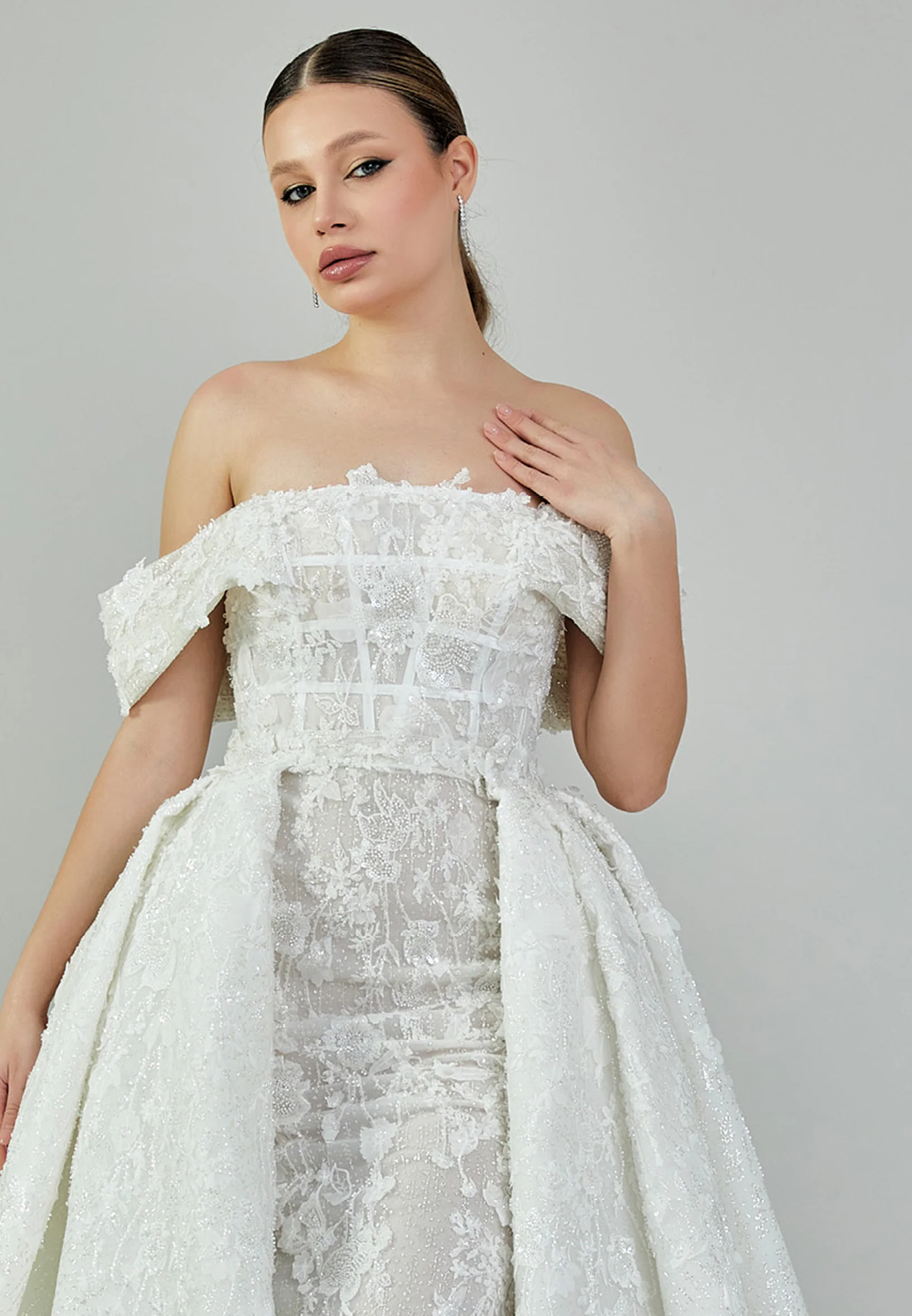 Off Shoulder Maxi Lace Regular Wedding Dress ezs2024-18 - Image 6