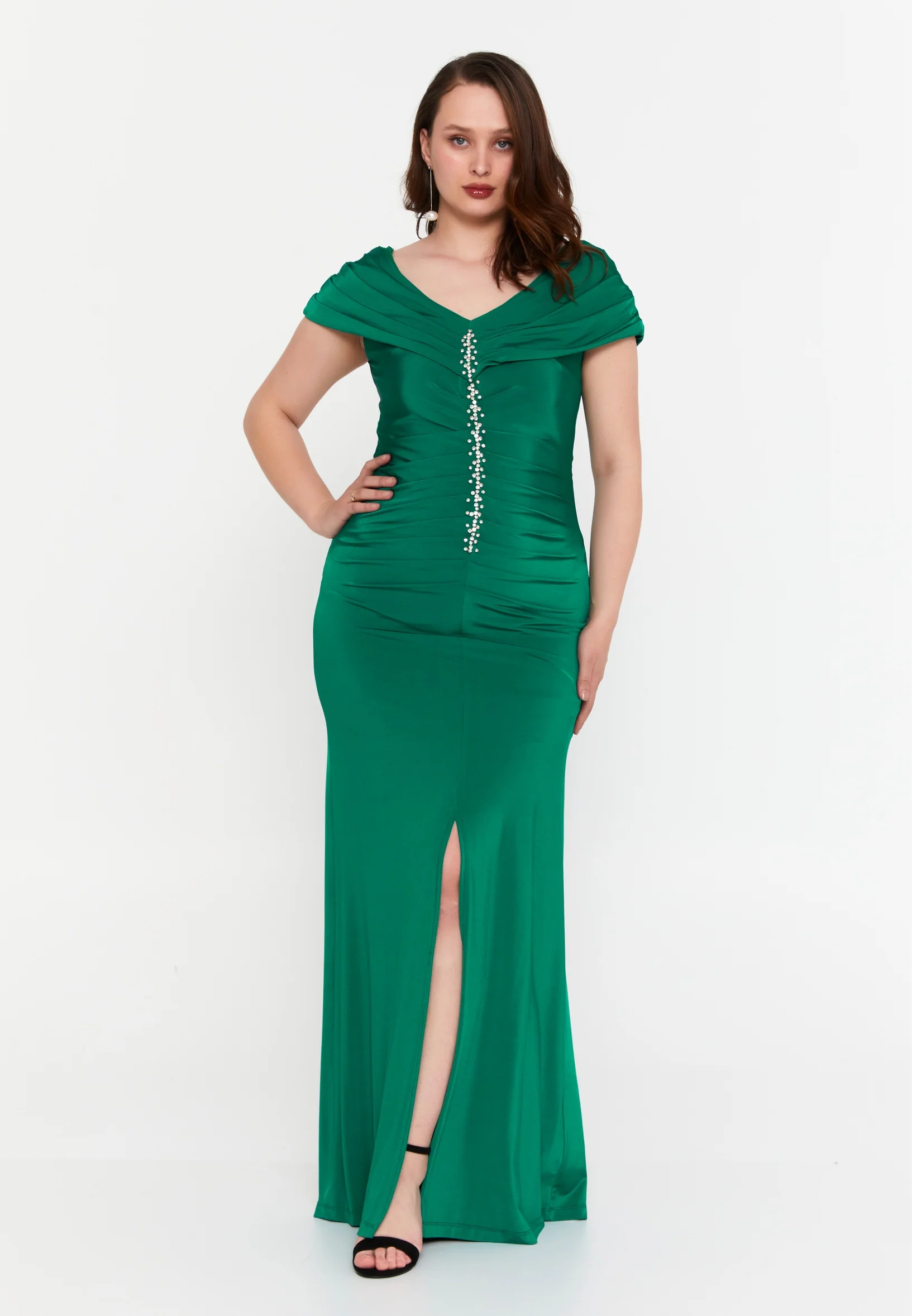 Off Shoulder Maxi Lycra Mermaid Plus Size Wedding Guest Dress msp77320 - Image 5