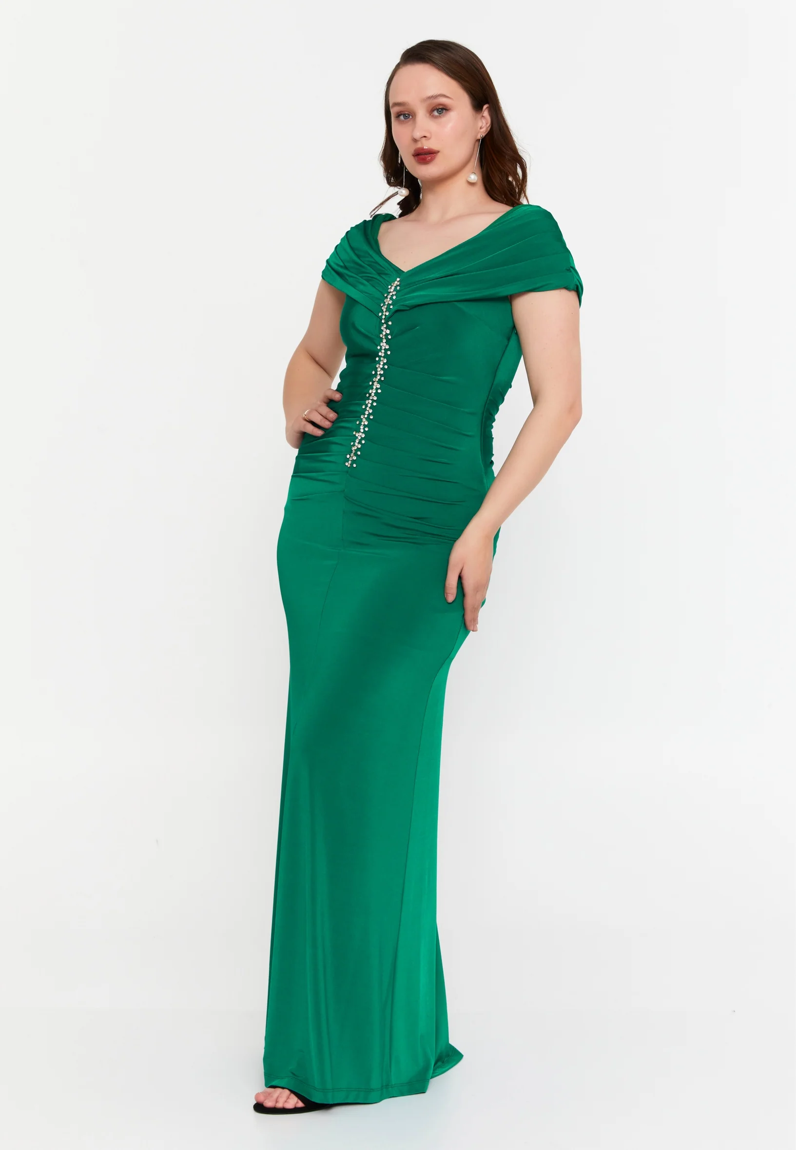 Off Shoulder Maxi Lycra Mermaid Plus Size Wedding Guest Dress msp77320 - Image 7