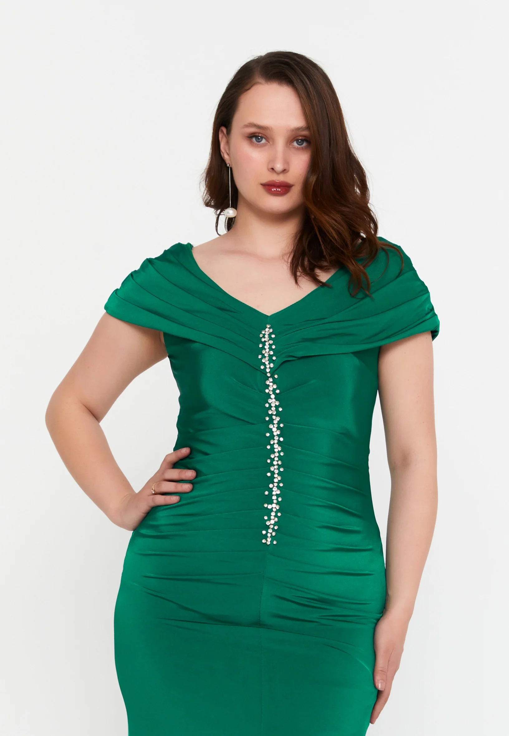 Off Shoulder Maxi Lycra Mermaid Plus Size Wedding Guest Dress msp77320 - Image 8