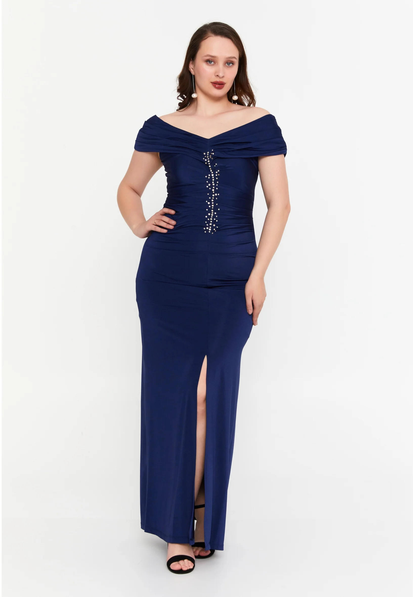 Off Shoulder Maxi Lycra Mermaid Plus Size Wedding Guest Dress msp77320 - Image 9