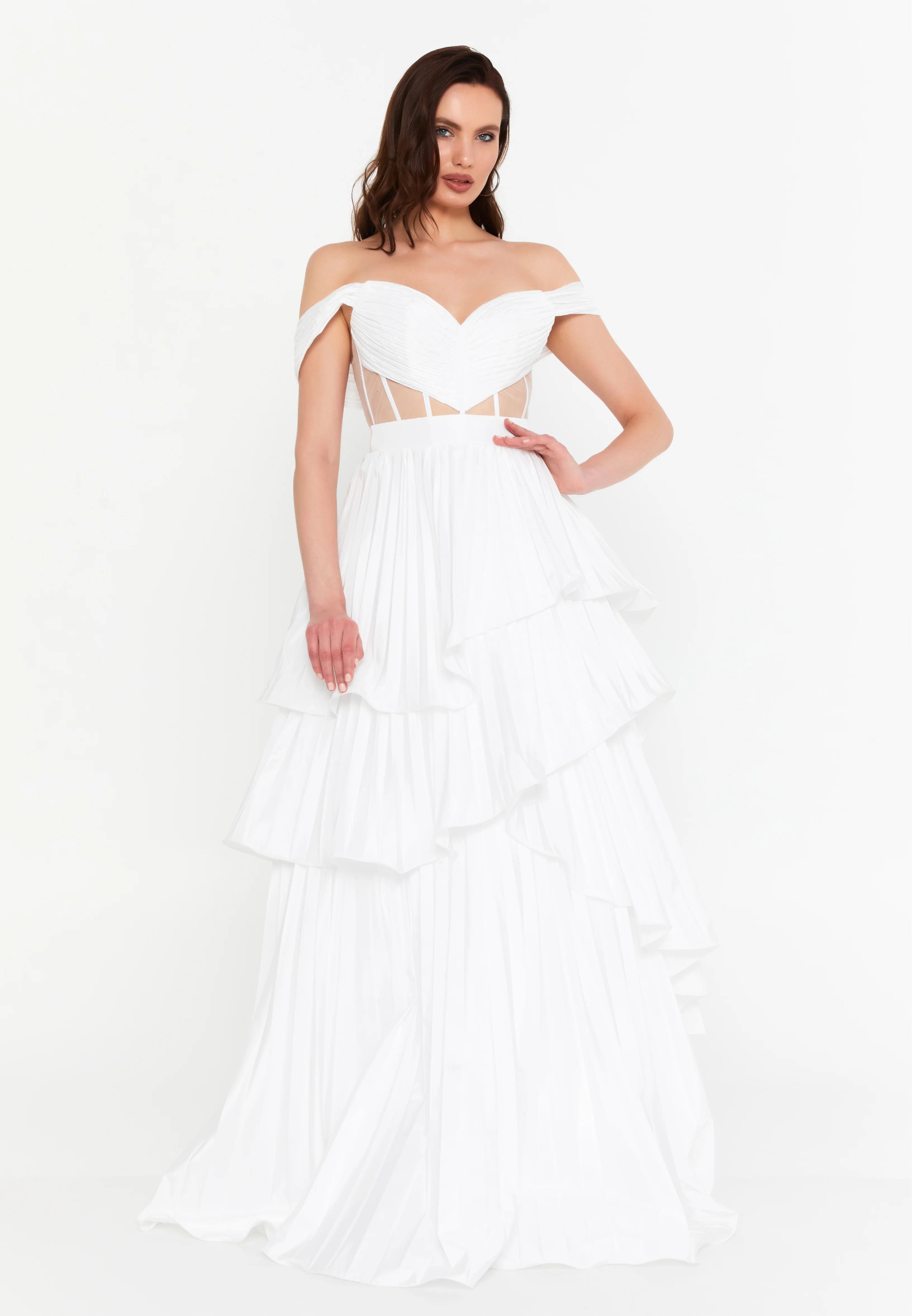 Off Shoulder Maxi Polyester A - Line Regular Prom Dress aln1855