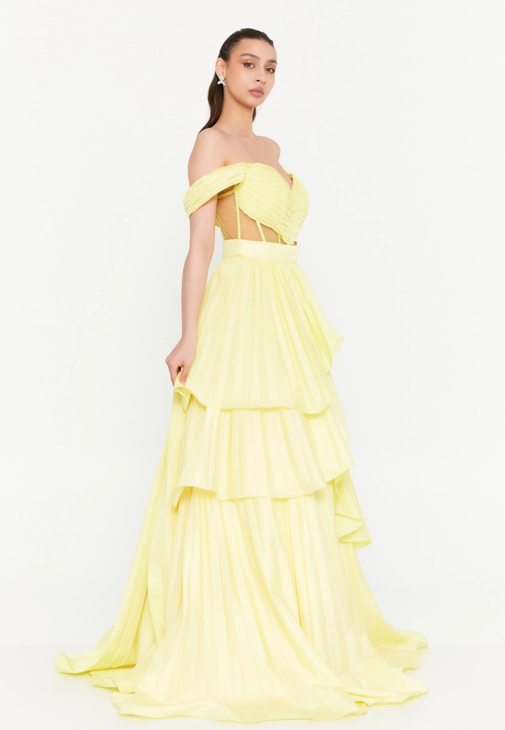 Off Shoulder Maxi Polyester A - Line Regular Prom Dress aln1855 - Image 7