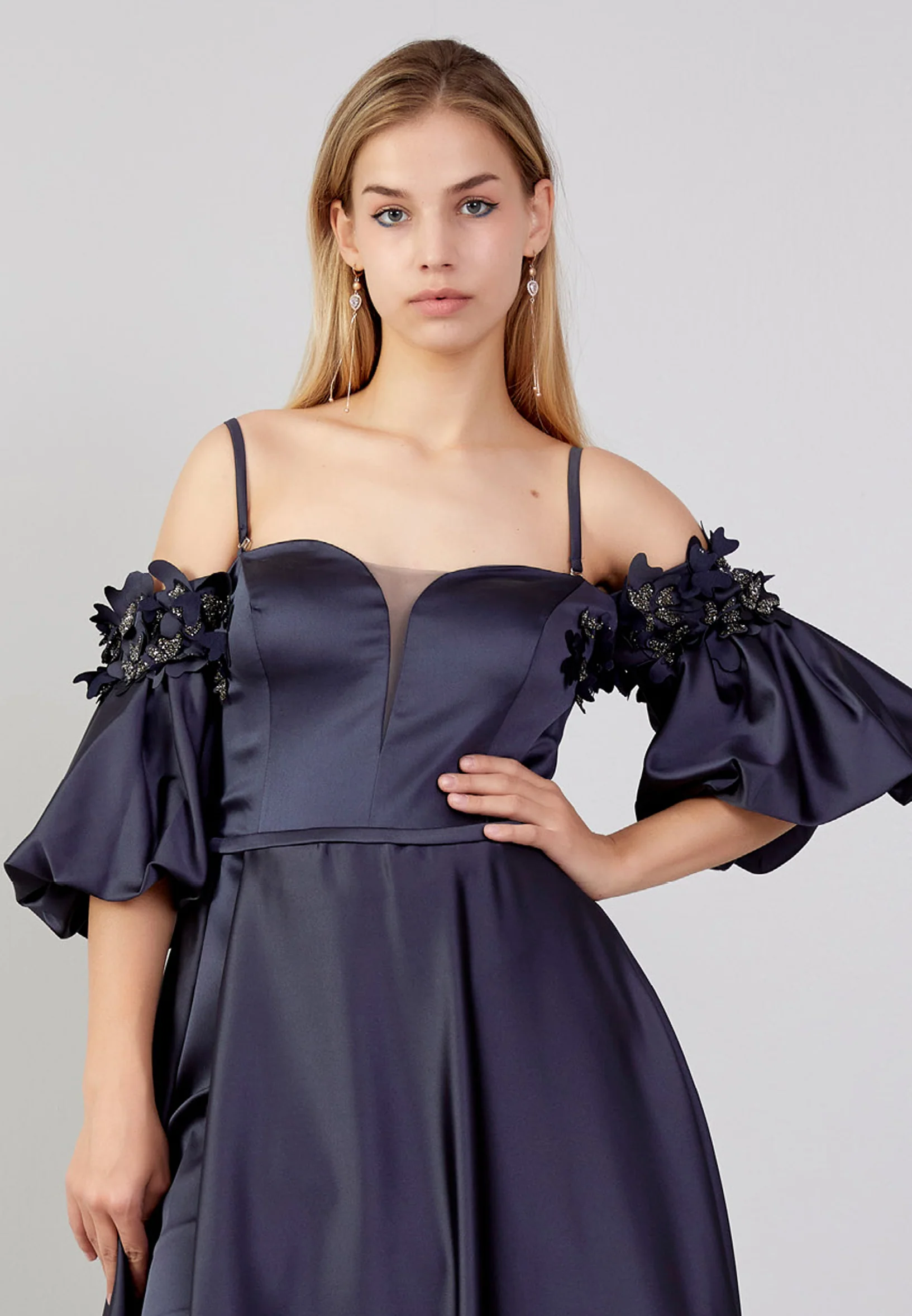 Off Shoulder Maxi Polyester Column Plus Size Wedding Guest Dress knz3063-b - Image 12