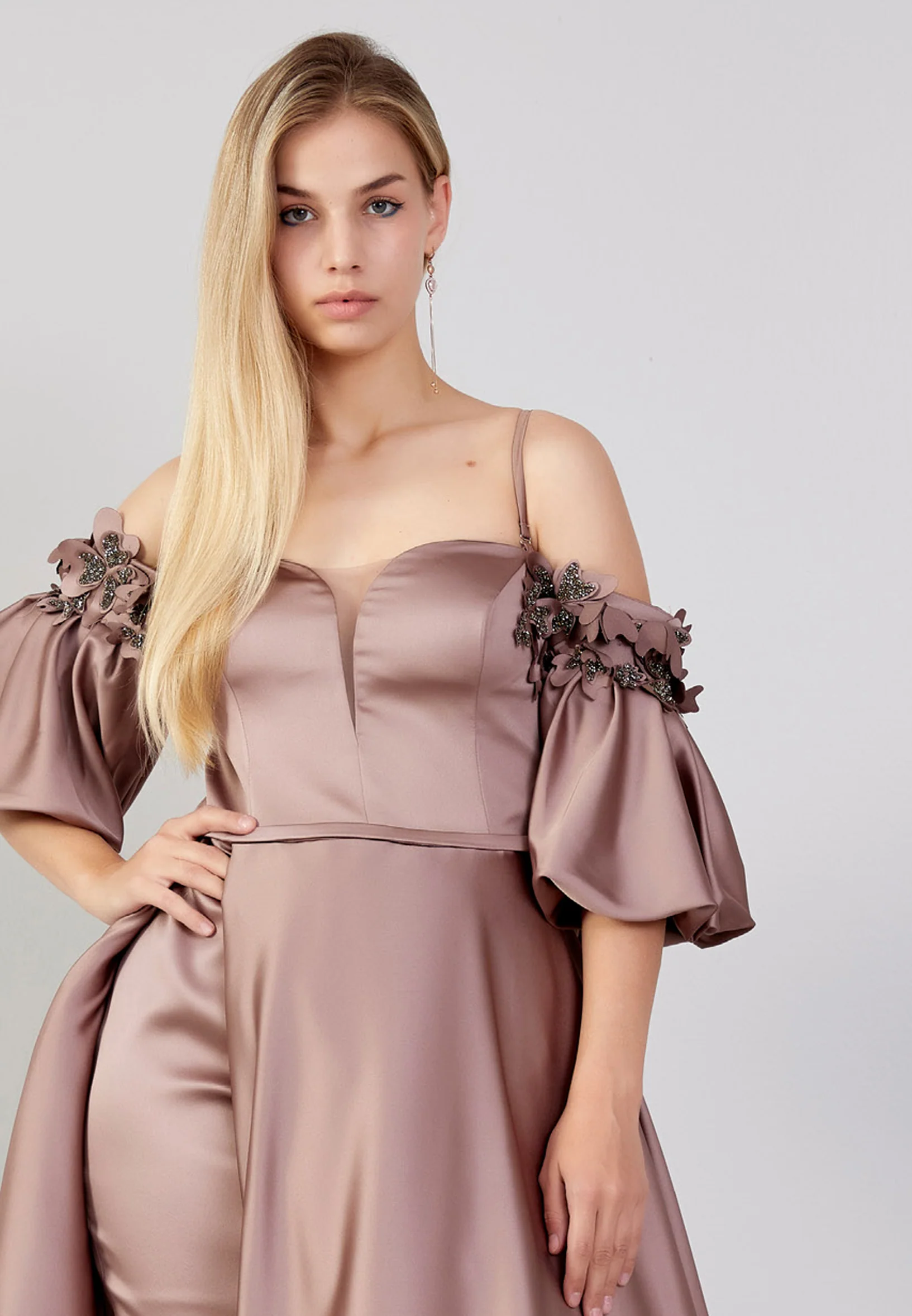 Off Shoulder Maxi Polyester Column Plus Size Wedding Guest Dress knz3063-b - Image 4