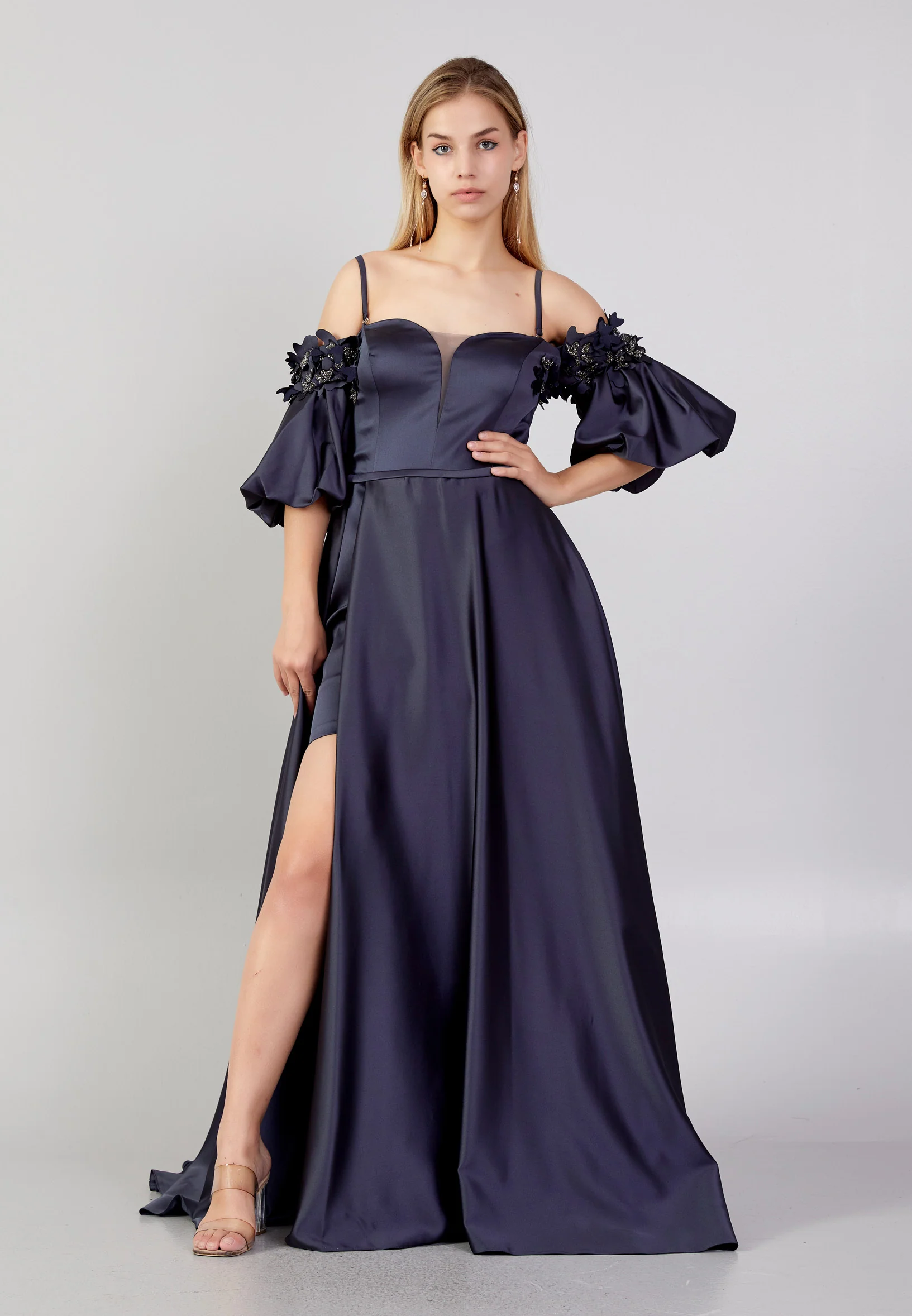 Off Shoulder Maxi Polyester Column Plus Size Wedding Guest Dress knz3063-b - Image 9