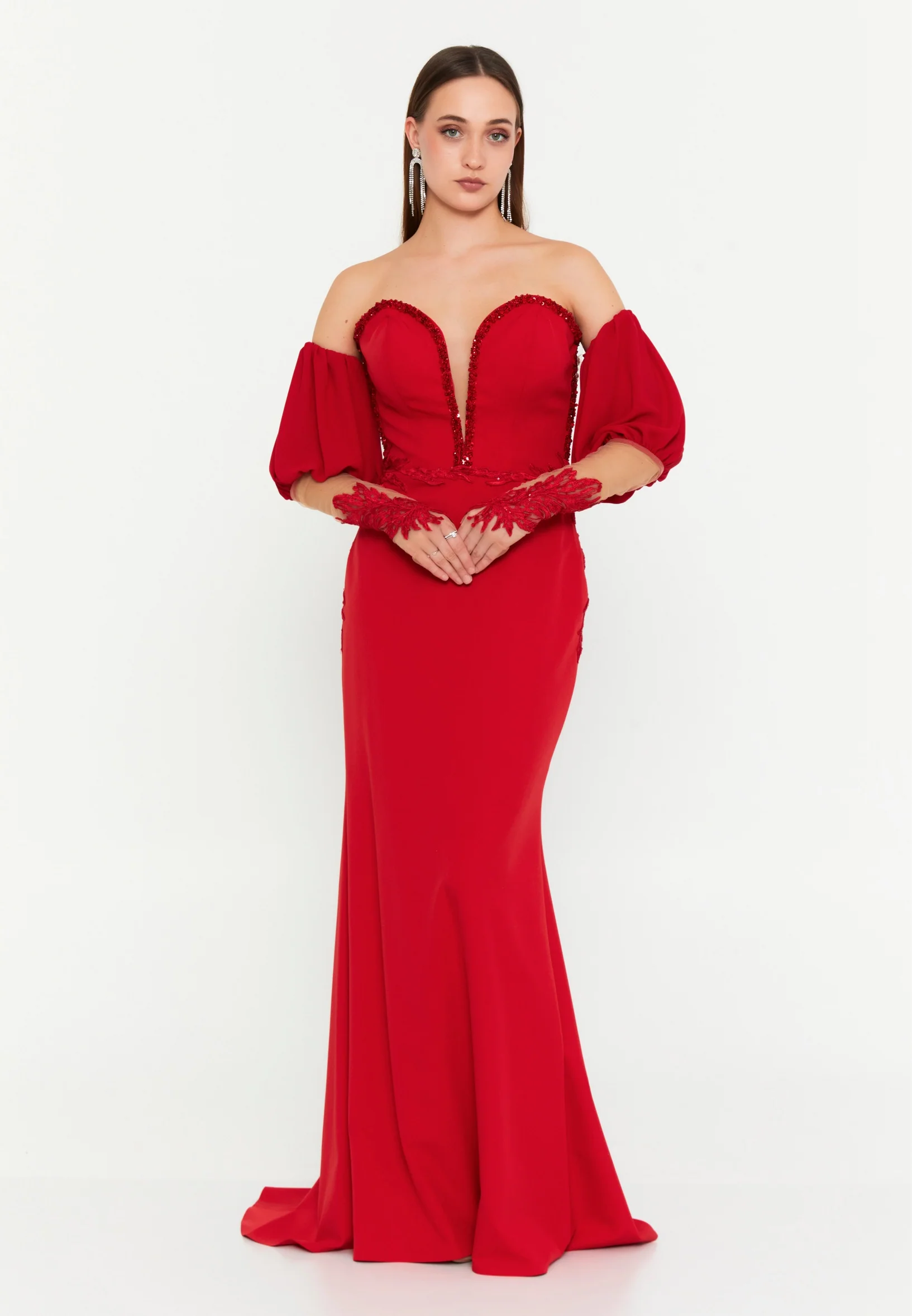 Off Shoulder Maxi Polyester Mermaid Regular Wedding Guest Dress omn451