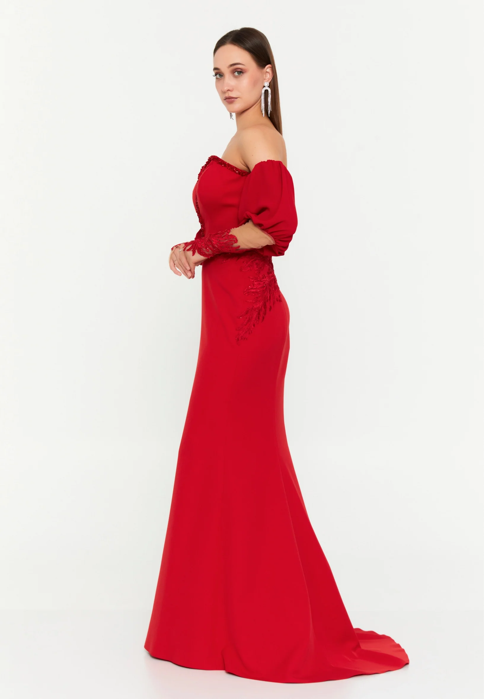 Off Shoulder Maxi Polyester Mermaid Regular Wedding Guest Dress omn451 - Image 3