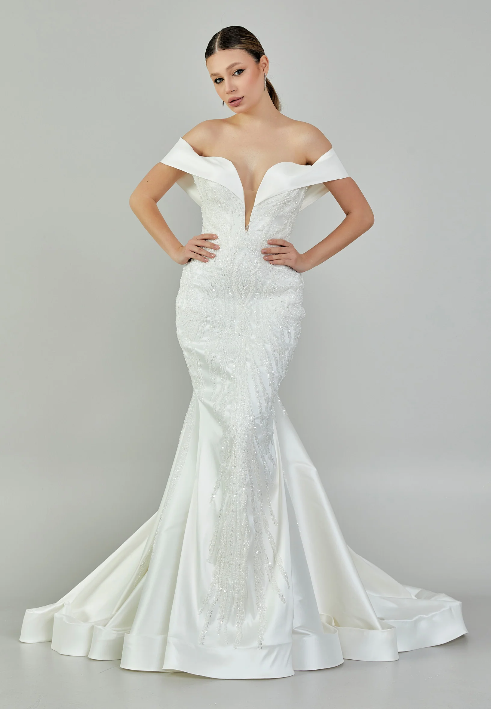Off Shoulder Maxi Polyester Regular Wedding Dress bnc9000