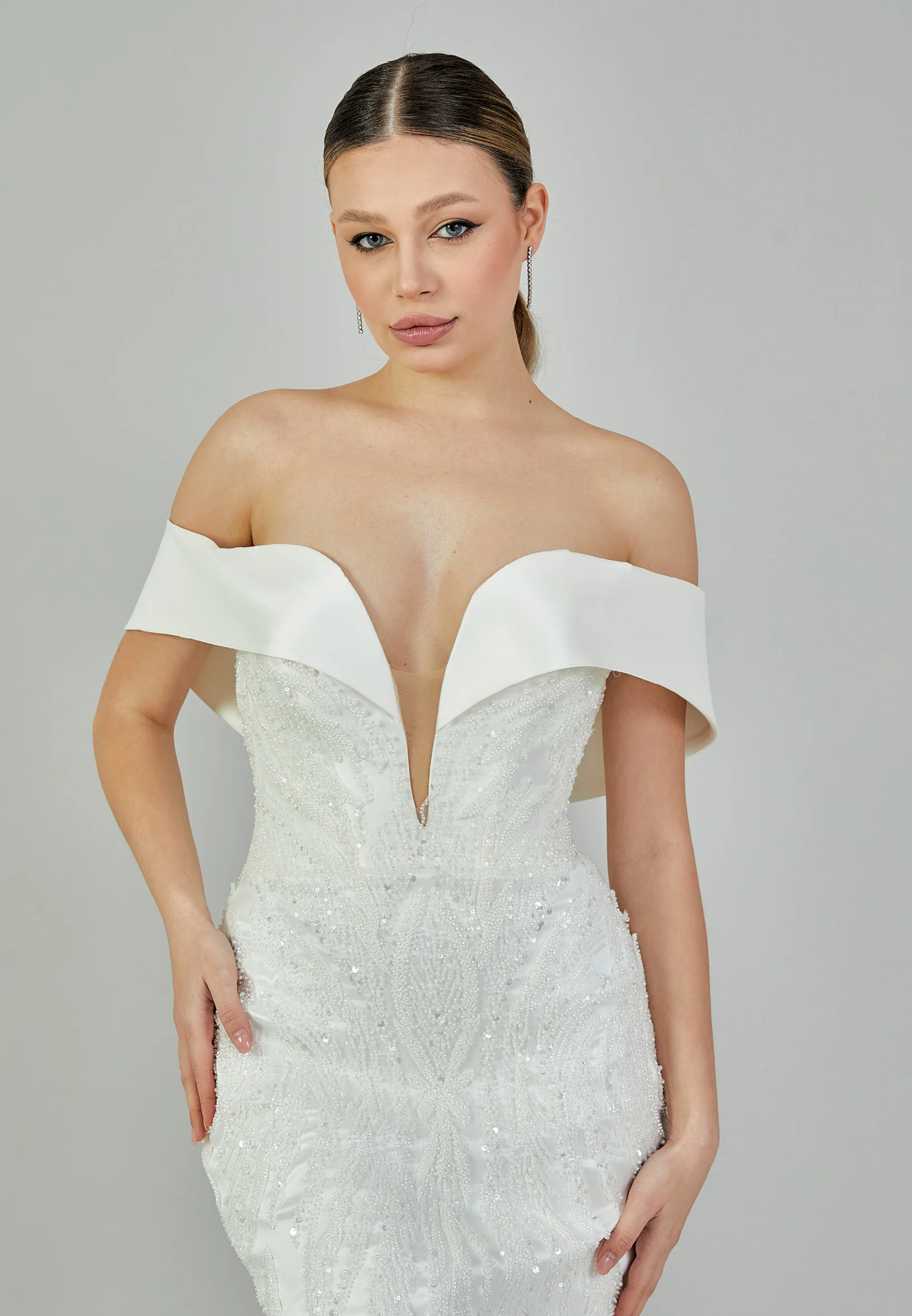 Off Shoulder Maxi Polyester Regular Wedding Dress bnc9000 - Image 2