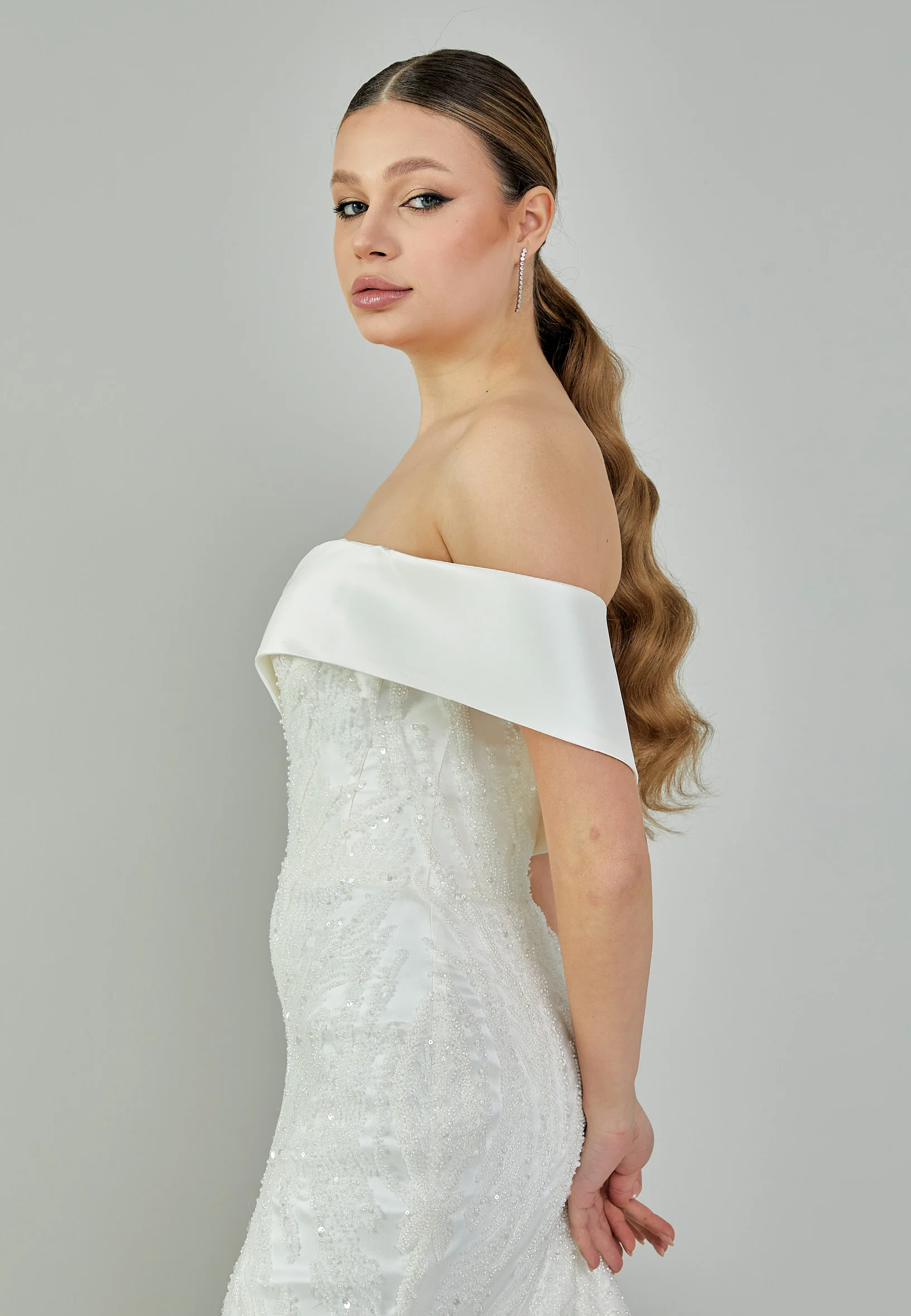 Off Shoulder Maxi Polyester Regular Wedding Dress bnc9000 - Image 3