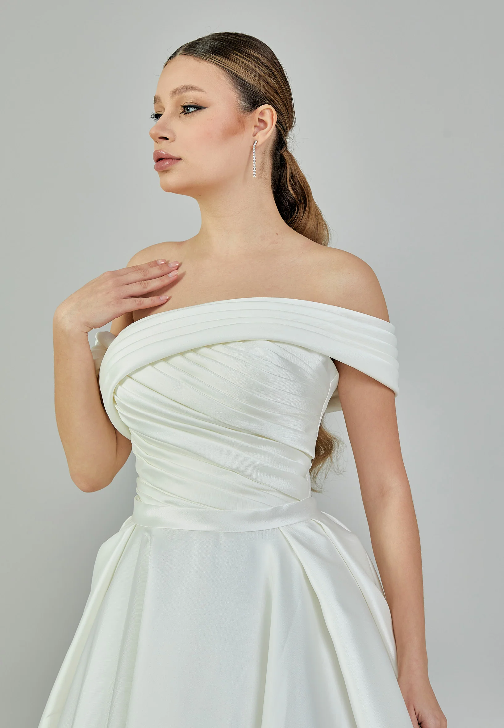 Off Shoulder Maxi Polyester Regular Wedding Dress bnc9063 - Image 2