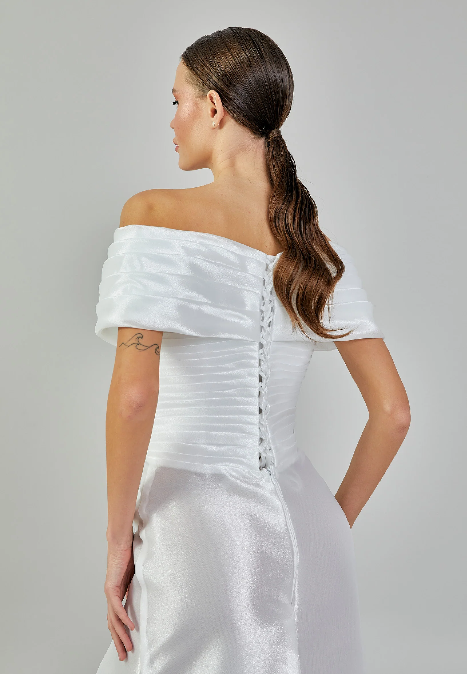 Off Shoulder Maxi Polyester Regular Wedding Dress ezs2024-16 - Image 2