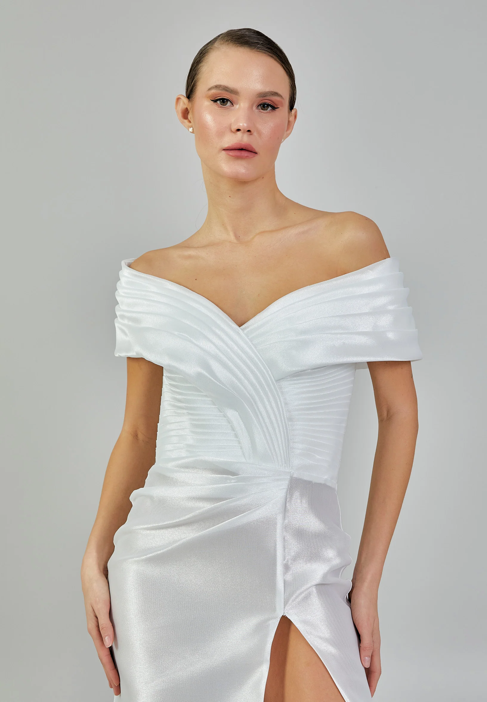 Off Shoulder Maxi Polyester Regular Wedding Dress ezs2024-16 - Image 6
