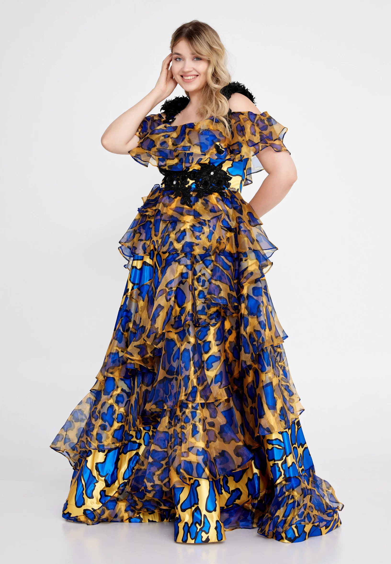 Off Shoulder Maxi Satin A - Line Plus Size Prom Dress mtn2288