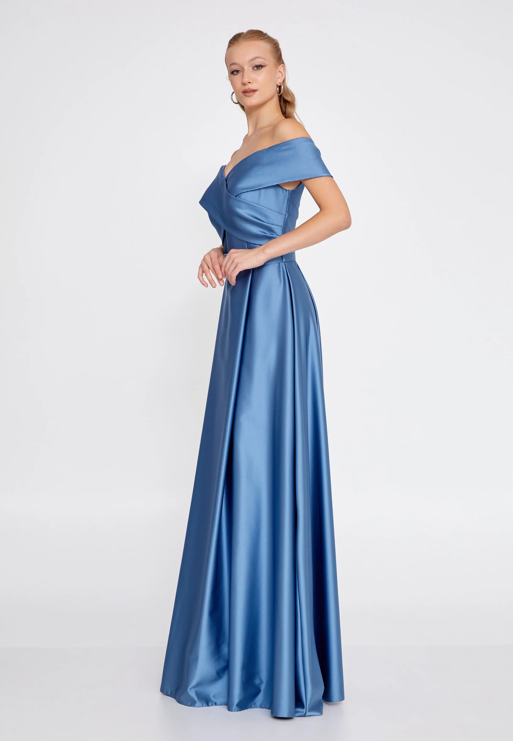 Off Shoulder Maxi Satin A - Line Regular Prom Dress brq1242 - Image 3